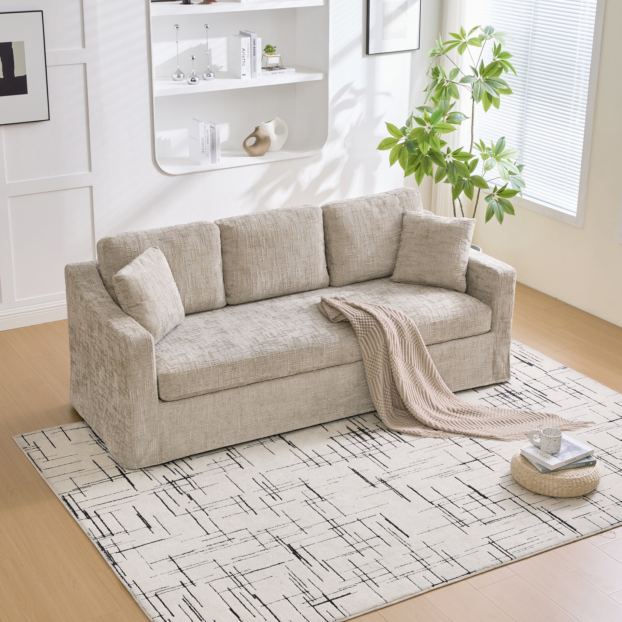 Three-Seater Modern Casual Chenille Sofa with Deep Seat