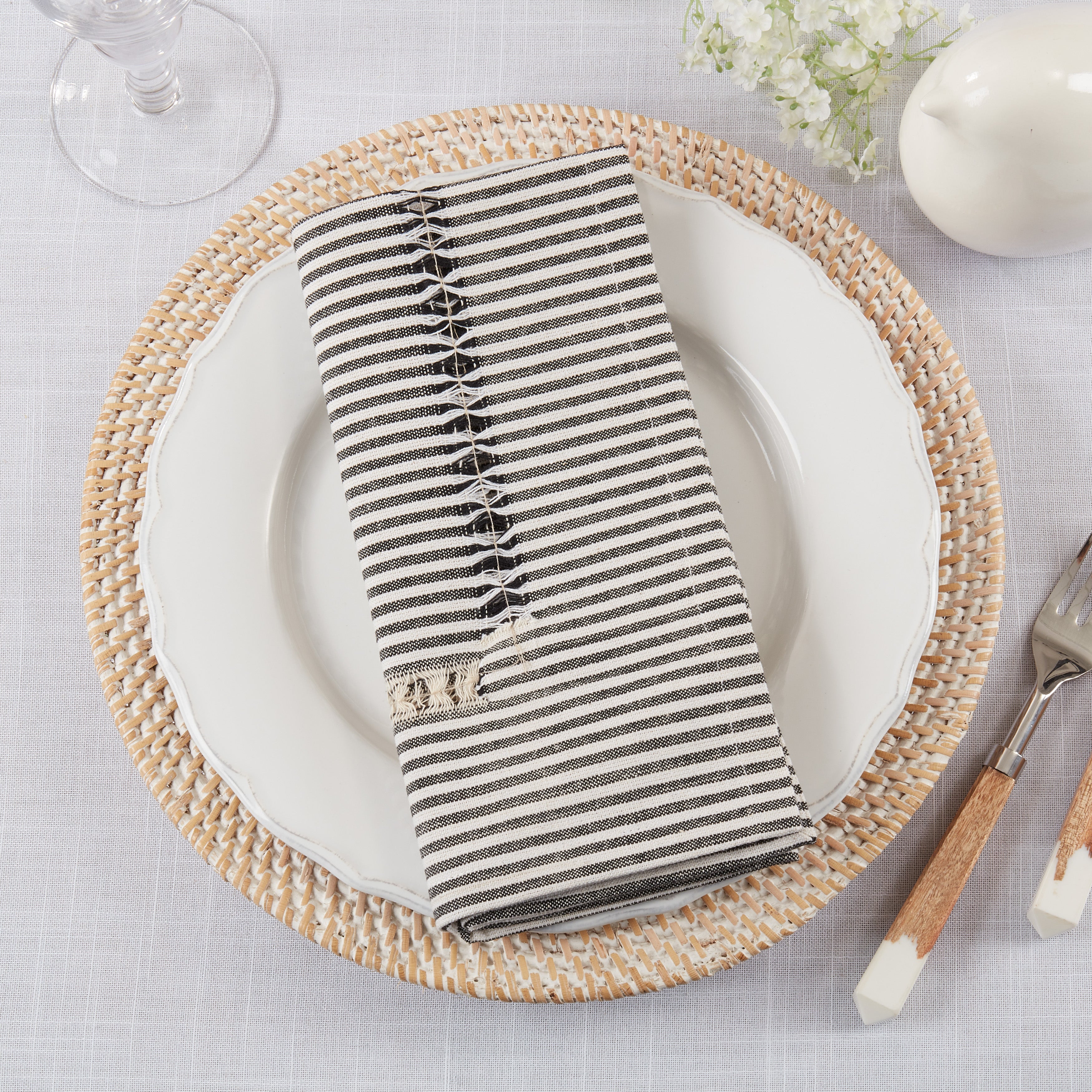 Stripe Hemstitch Dinner Napkins, Set of 4