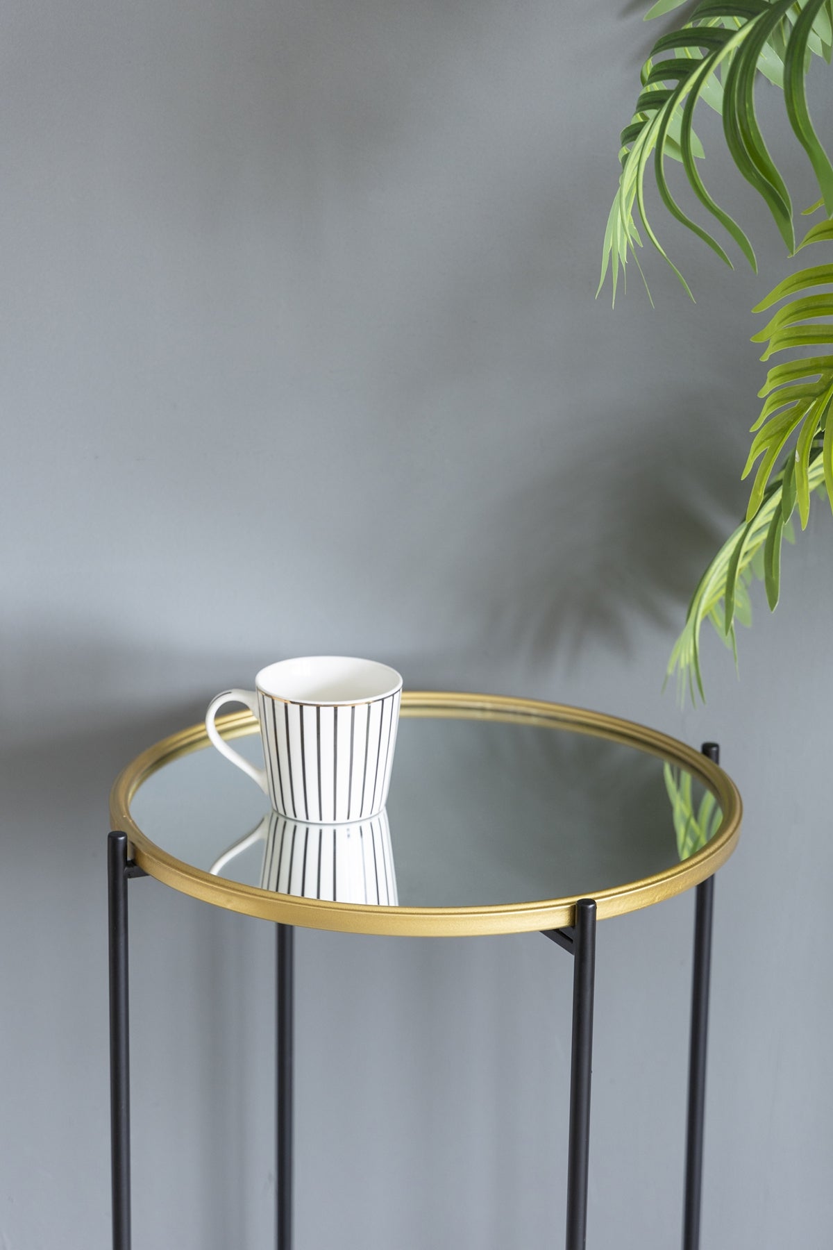 Set of 2 Gold and Black Iron Side Tables with Glass Top