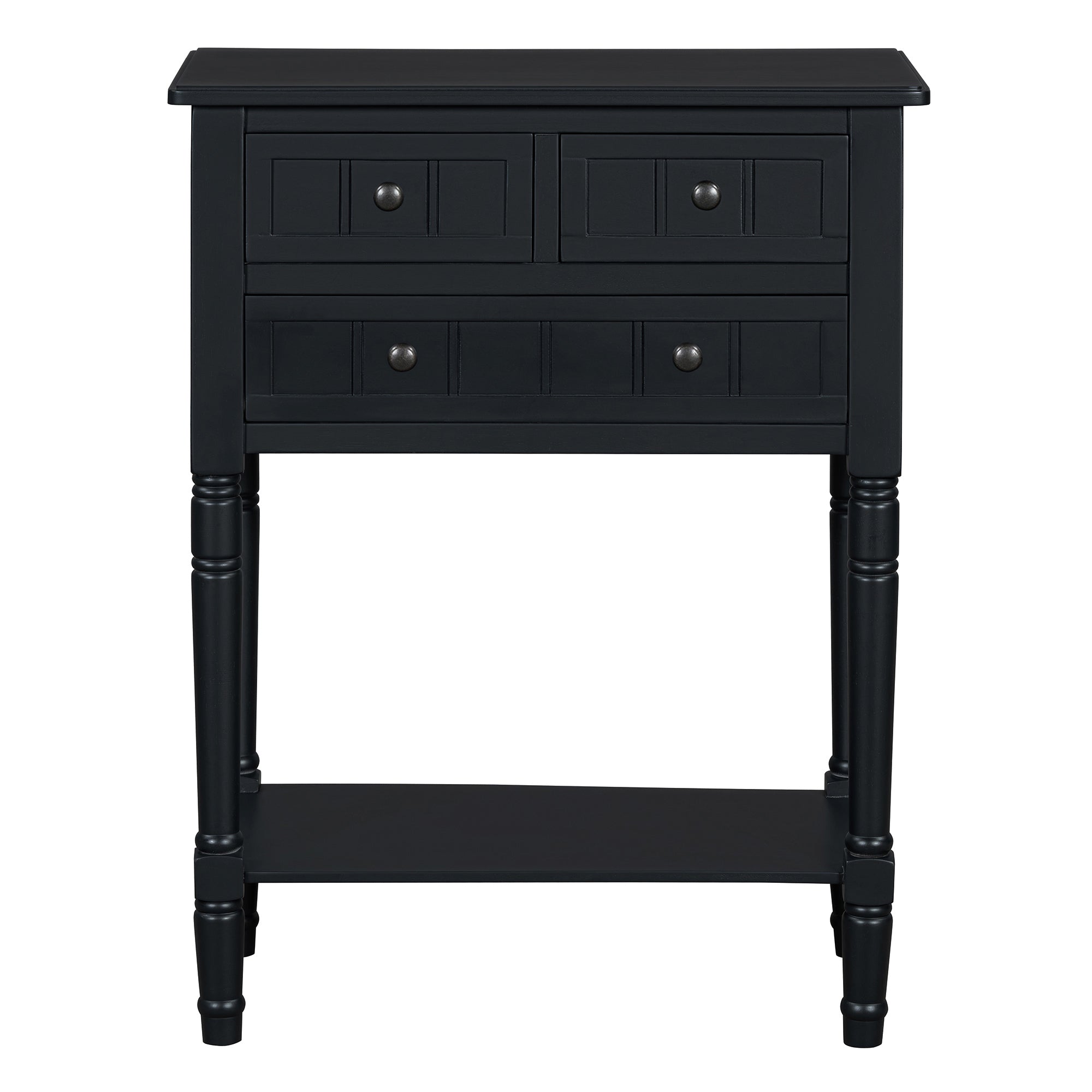 Conquest Narrow Console Table with 3 Drawers and Bottom Shelf