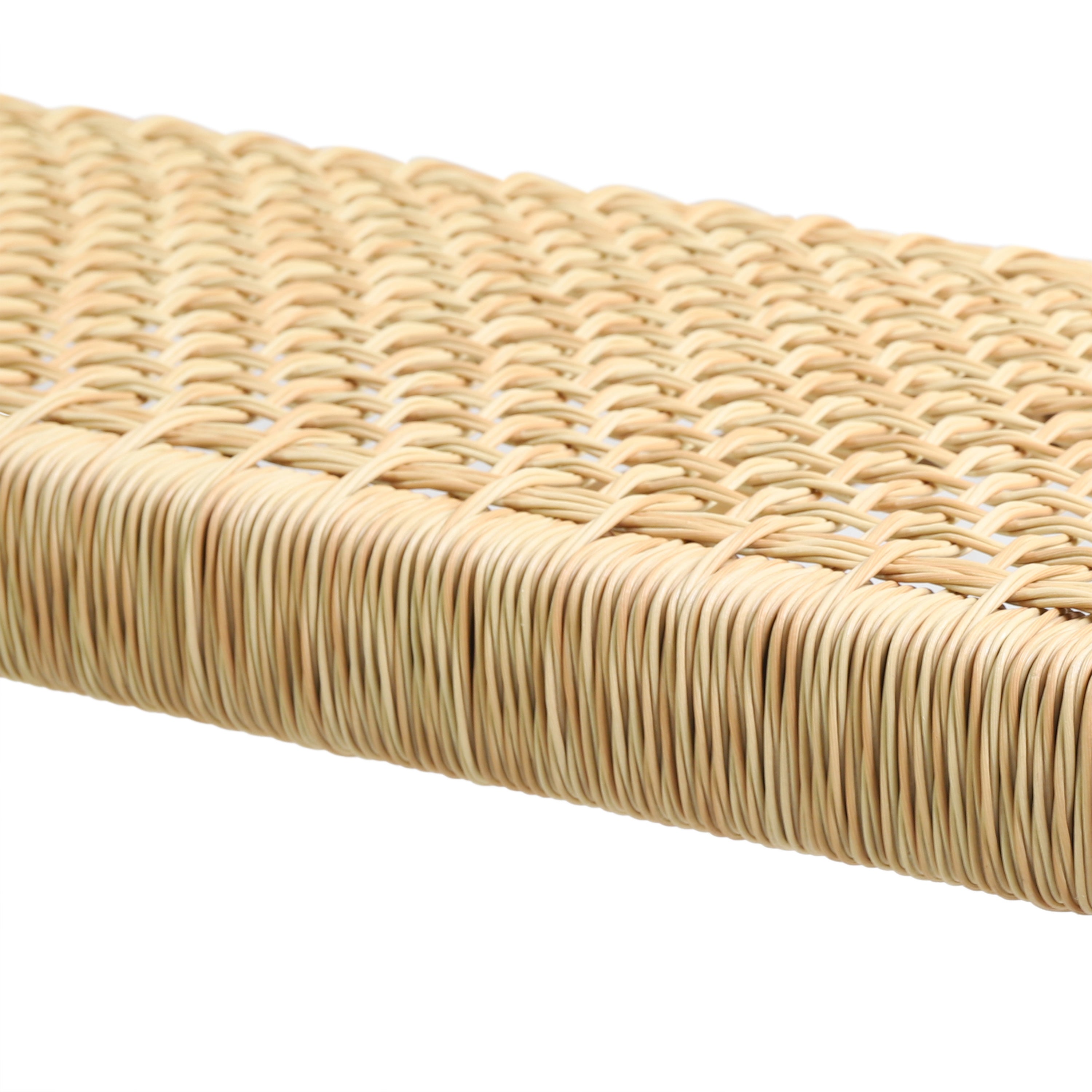 Outdoor Bench with Faux Rattan Seat and Wood Frame