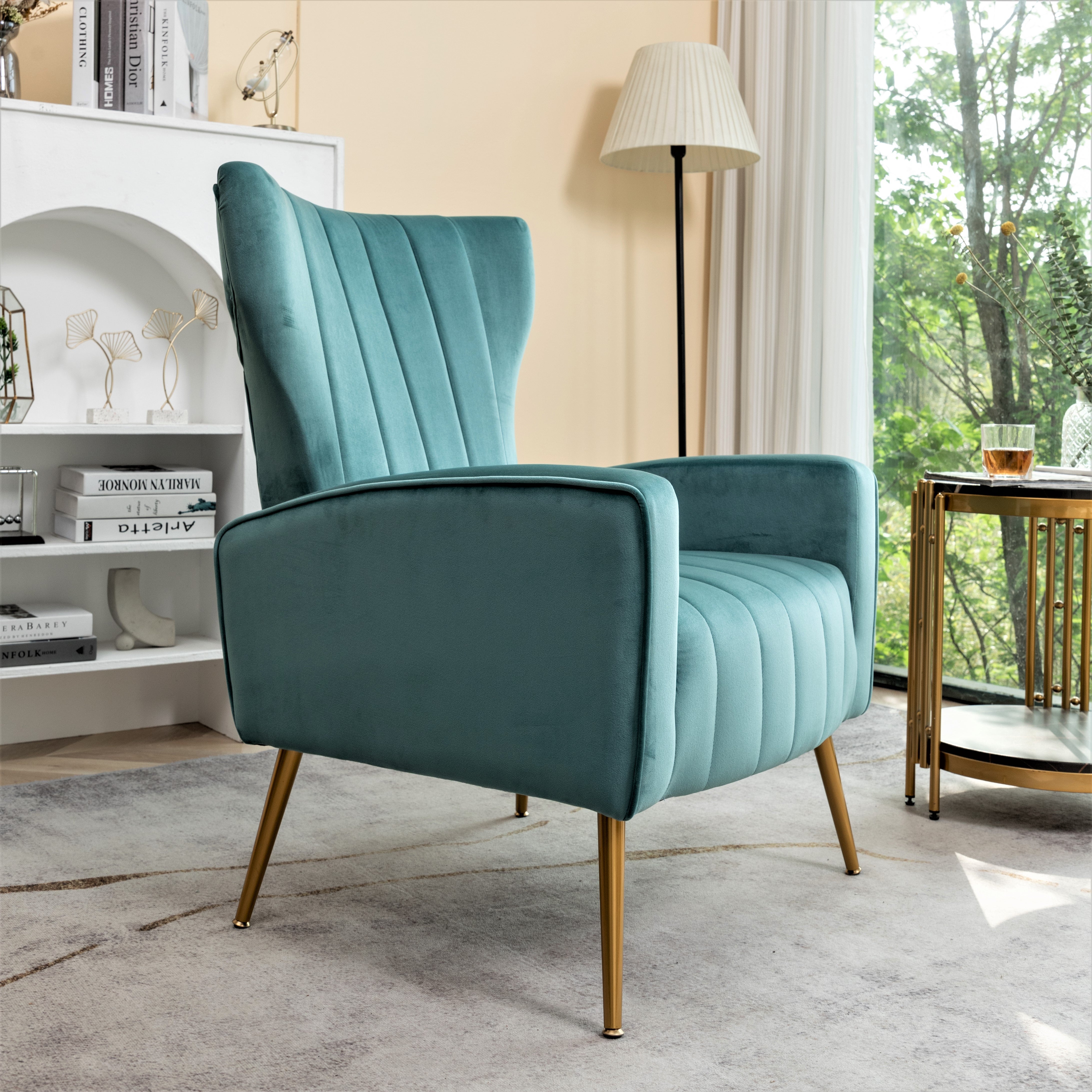 Velvet Accent Chair with Metal Legs, Modern Upholstered Armchair, Wingback Side Chair for Living Room Bedroom Small Spaces