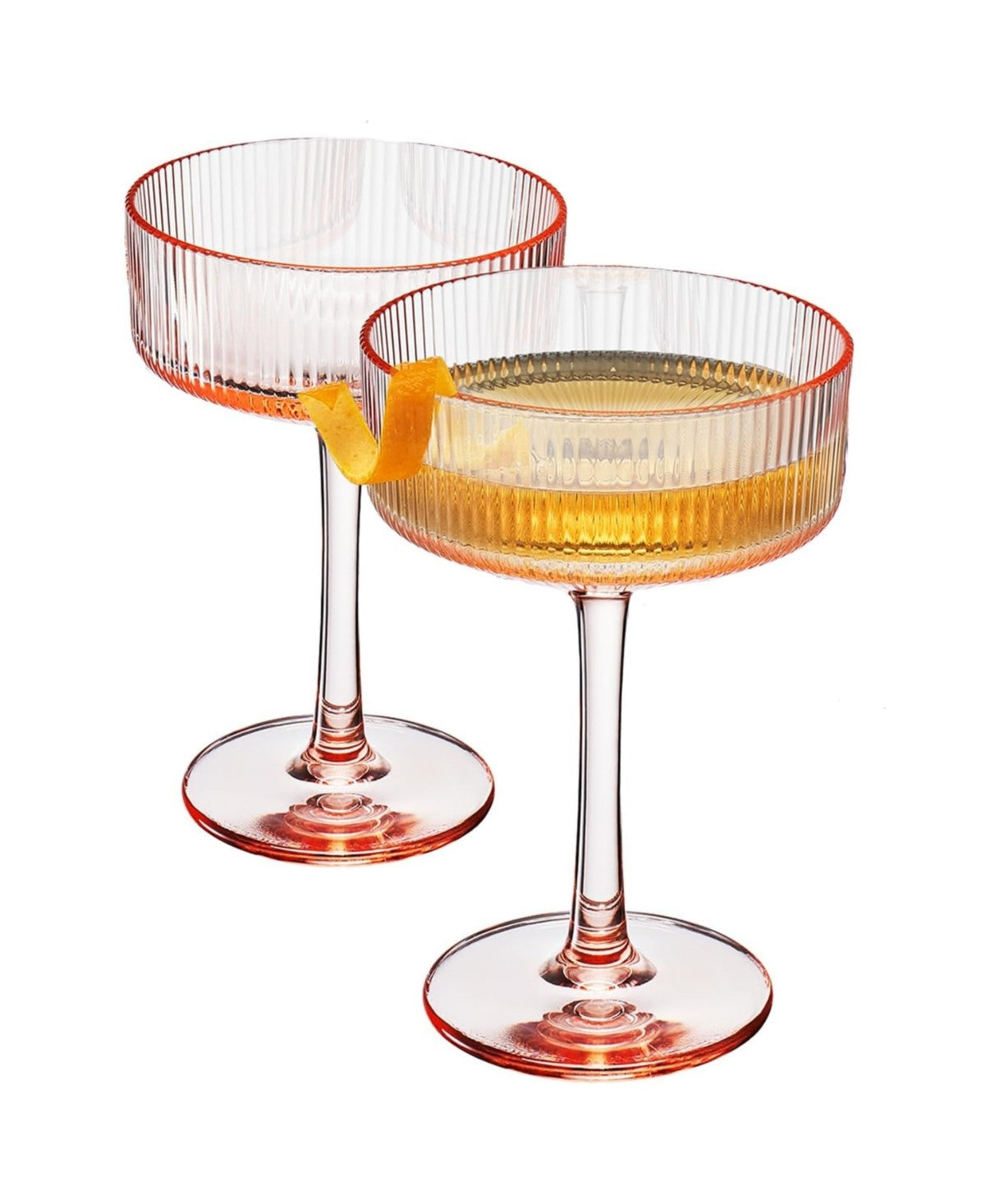 Pink Coupe Ribbed Acrylic Shatterproof Glasses Set of 2