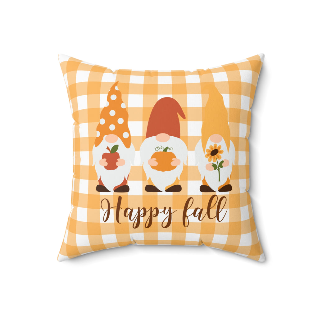 Happy Fall Orange Gingham Harvest Gnome Decorative Throw Pillow