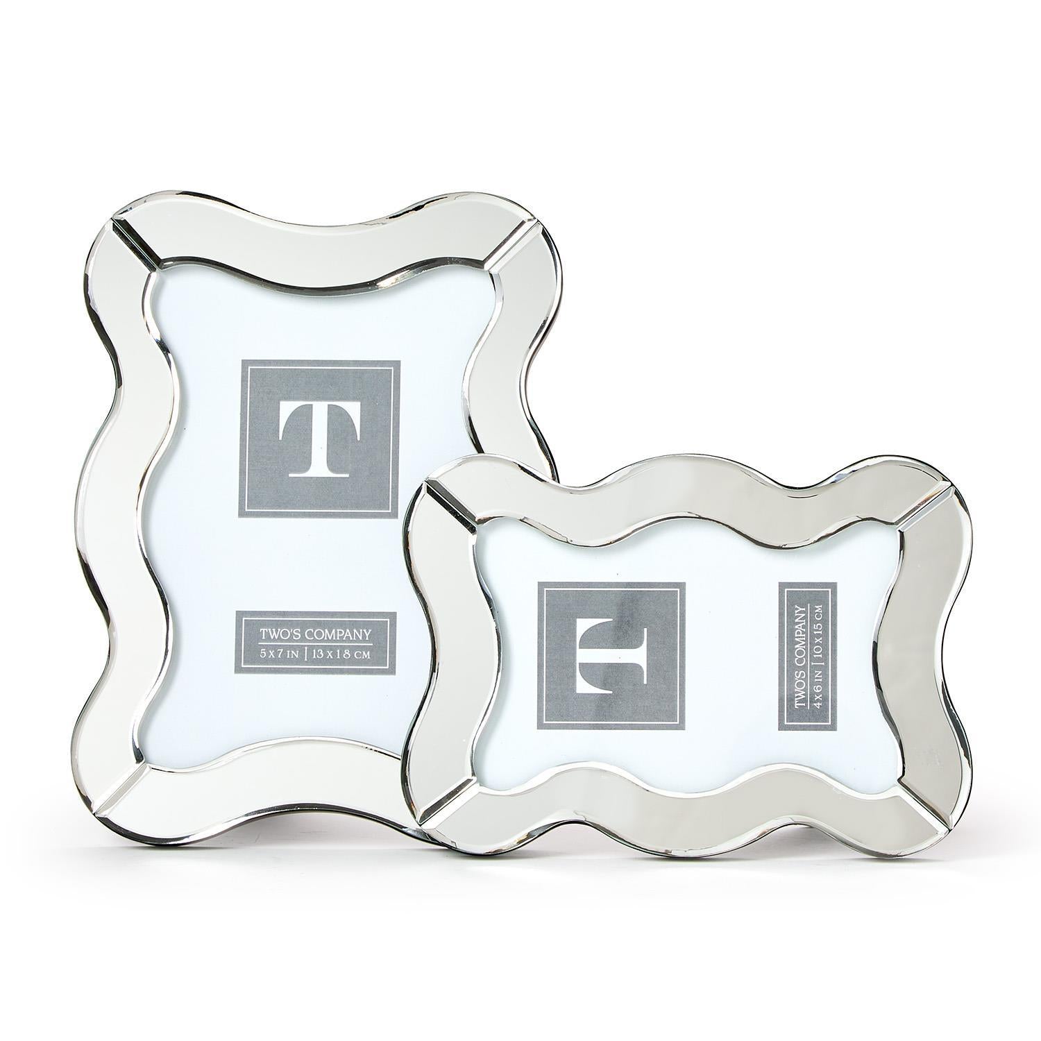 Scalloped Cut Mirror Photo Frames, Set of 2