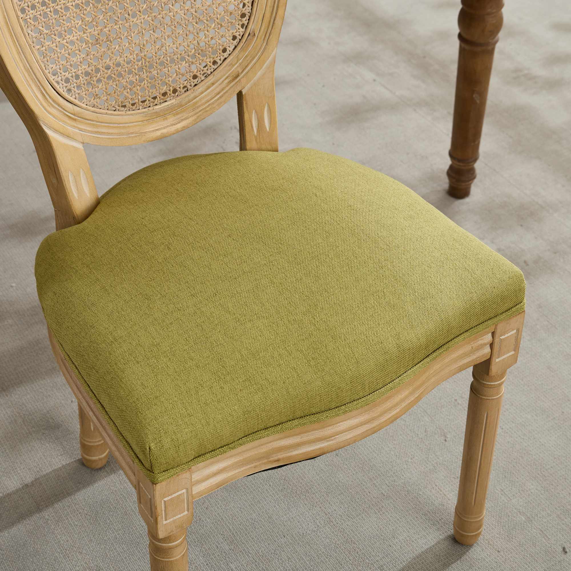 French Country Dining Chairs with Round Rattan Backrest, Set of 2