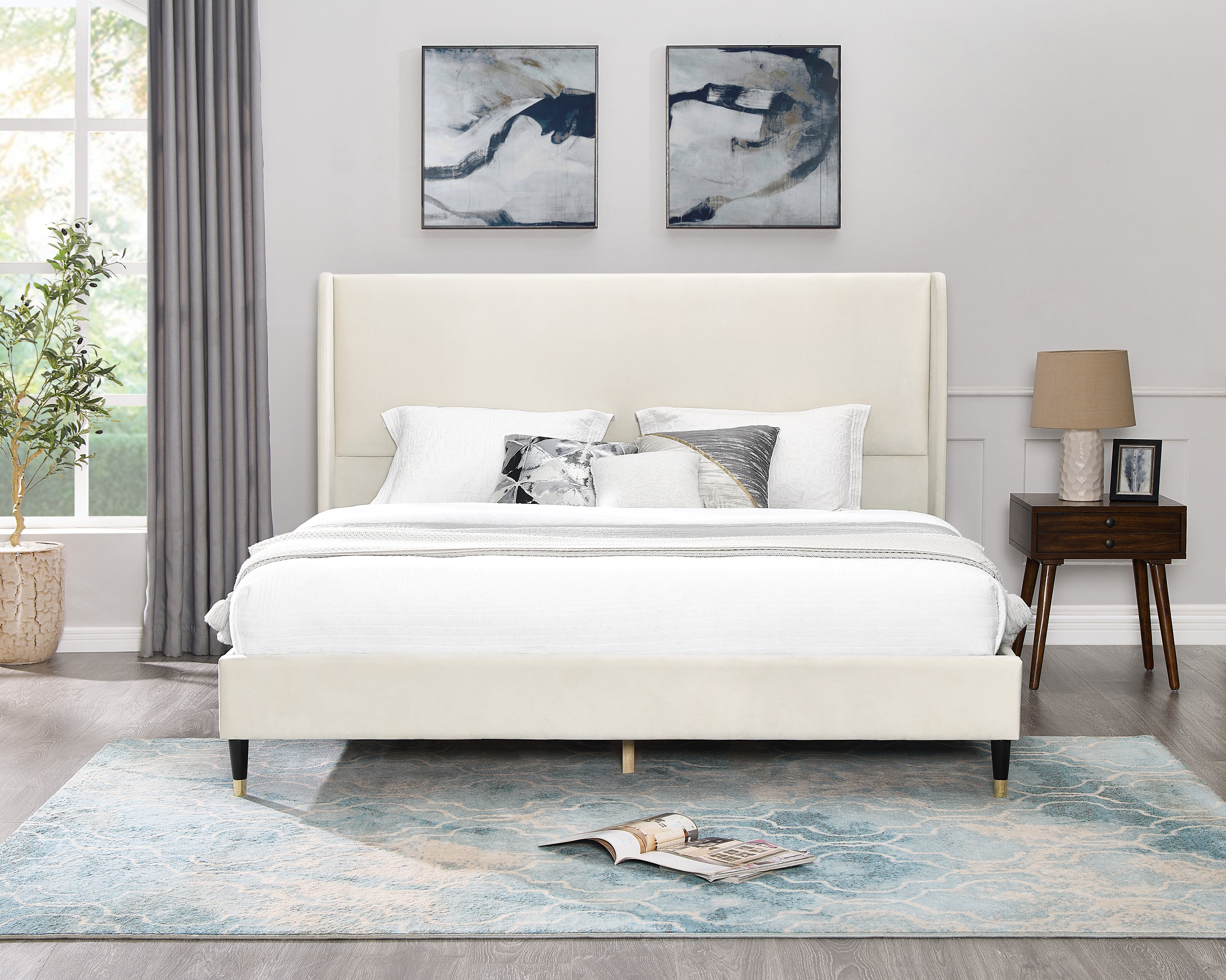 Rozita Velvet Wingback Platform Bed