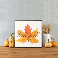 Hello Fall Maple Leaf Framed Canvas Art