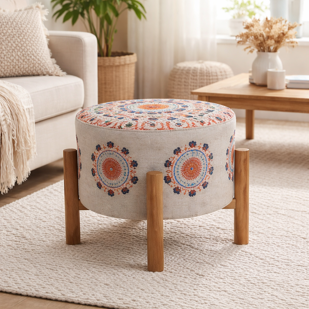 Mandala Design Embroidered Stool