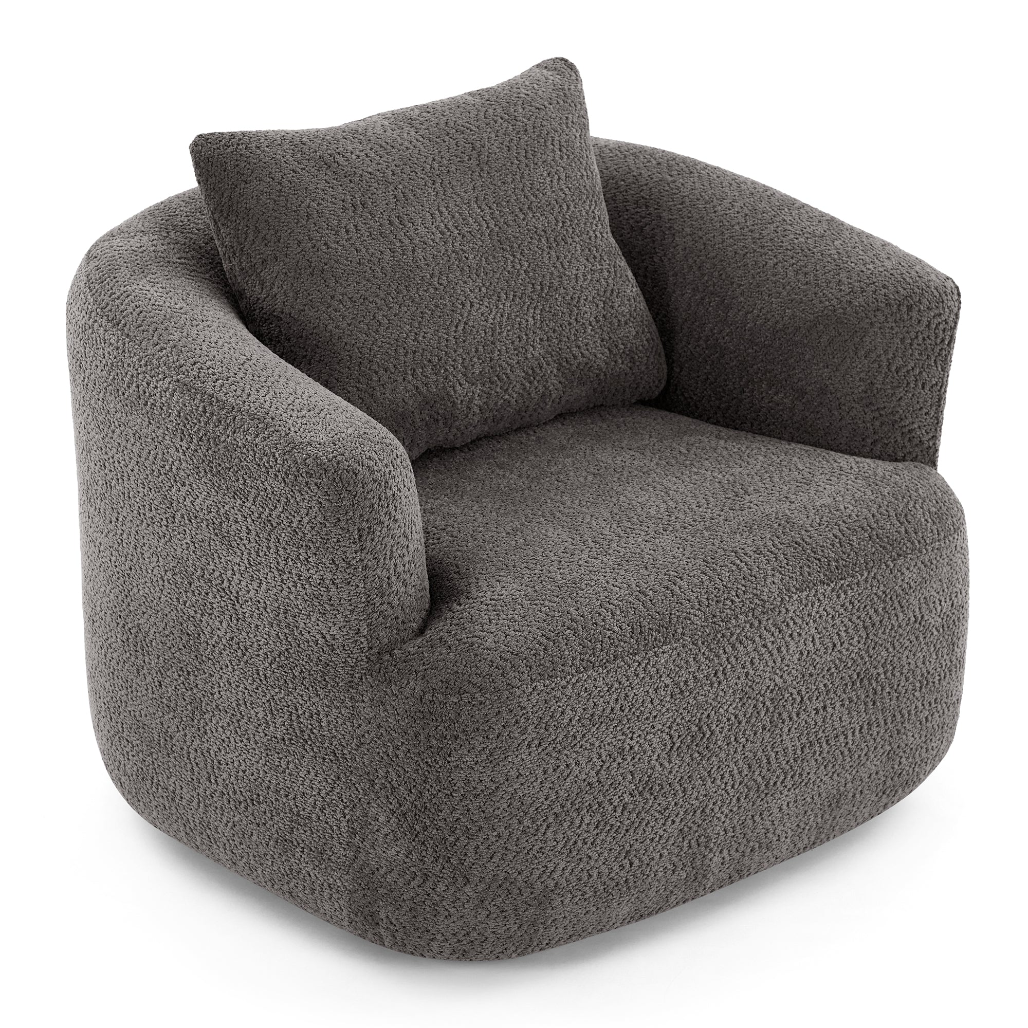 360° Swivel Barrel Chenille Upholstered Accent Chair with Throw Pillow