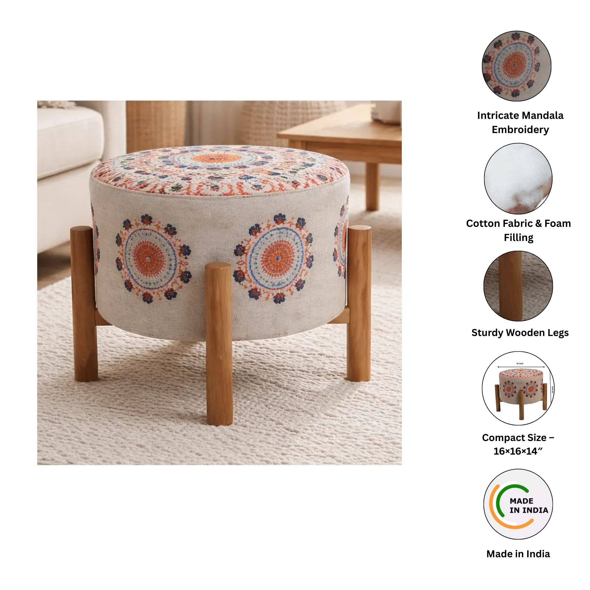 Mandala Design Embroidered Stool