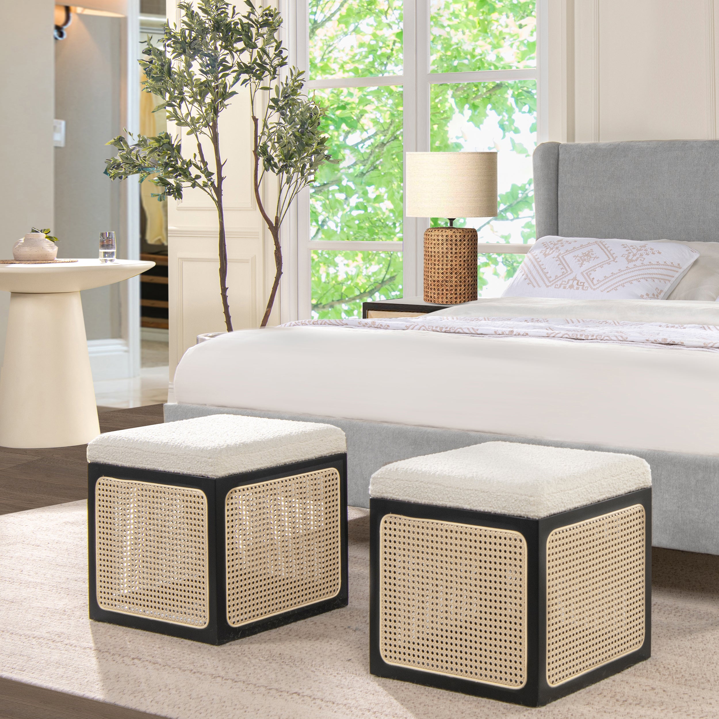 18" Cane Webbing Cube Ottoman