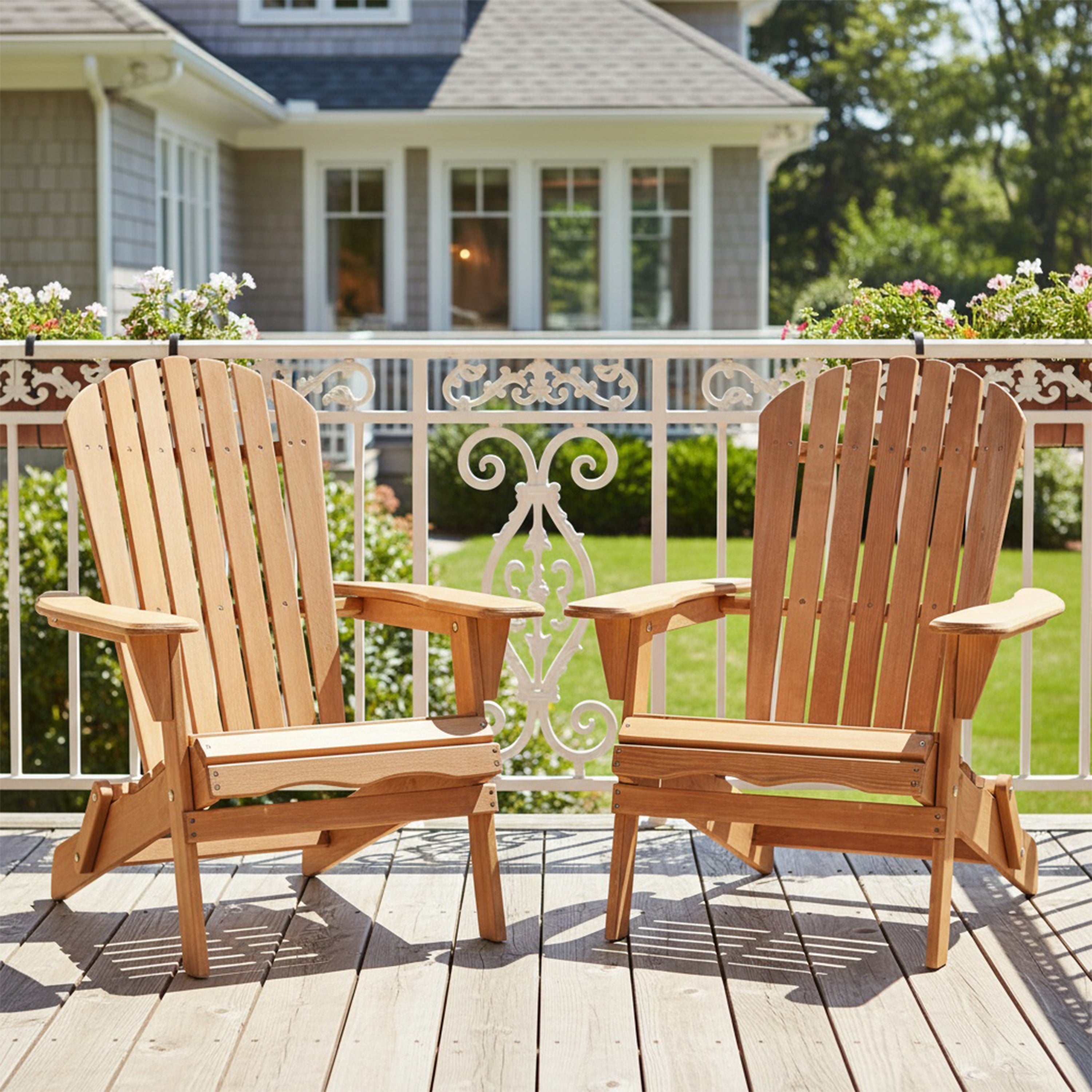 Outdoor Wooden Folding Adirondack Chair, Set of 2