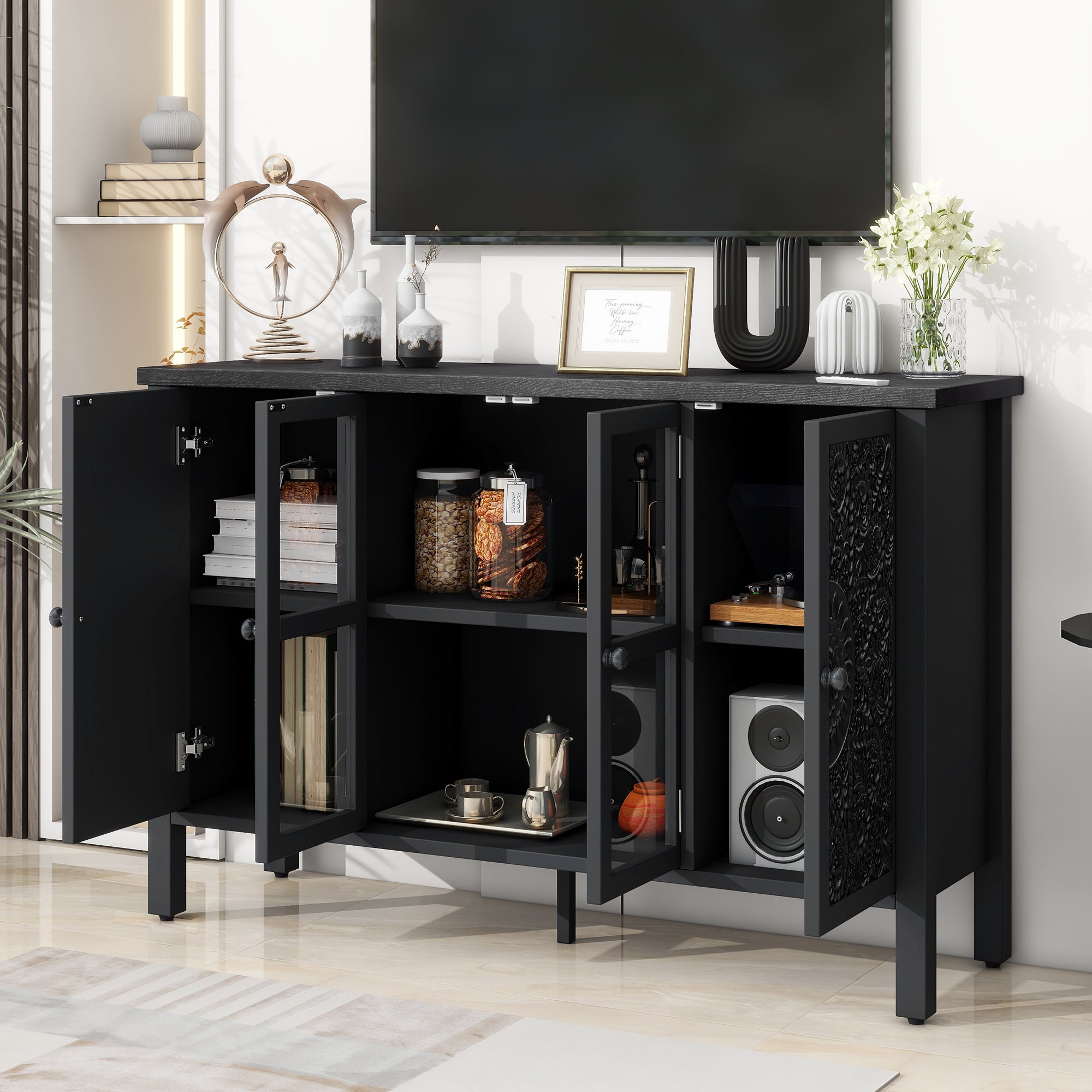 Carved Wood TV Stand