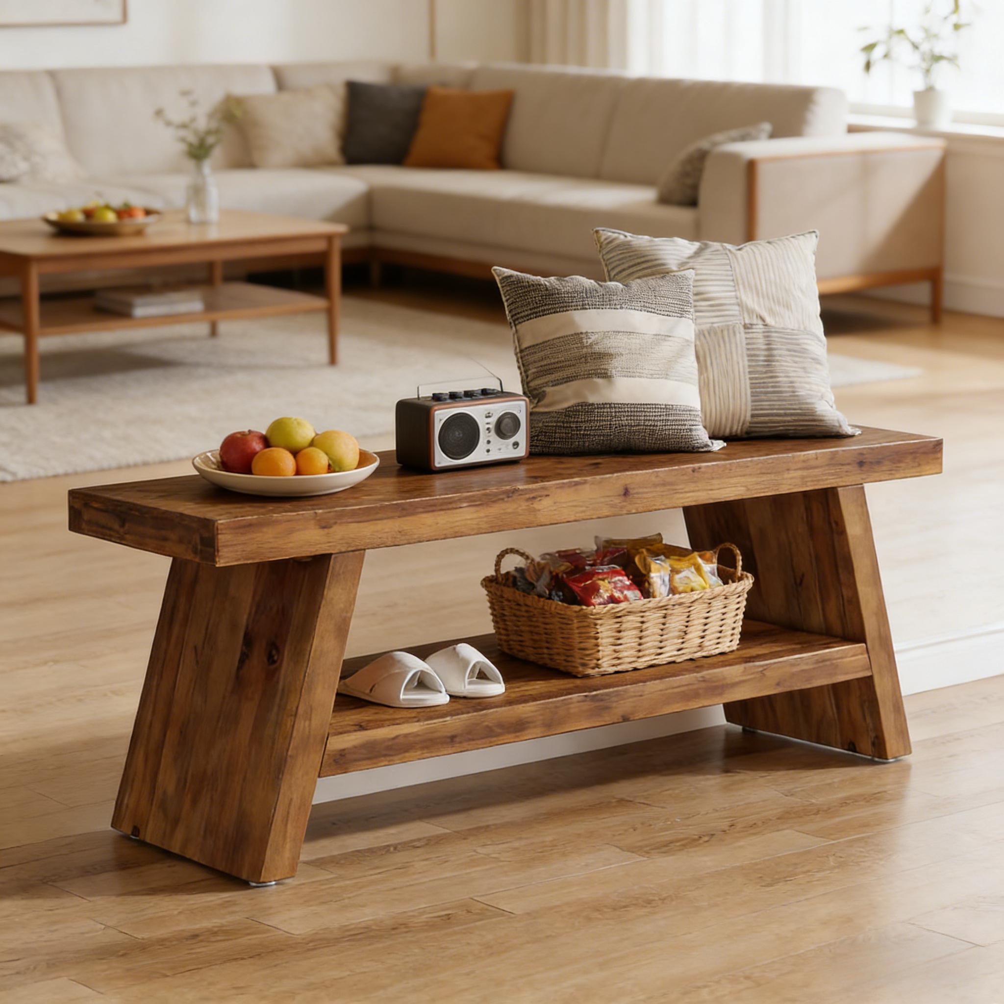2-Tier Rustic Wood Entryway Bench