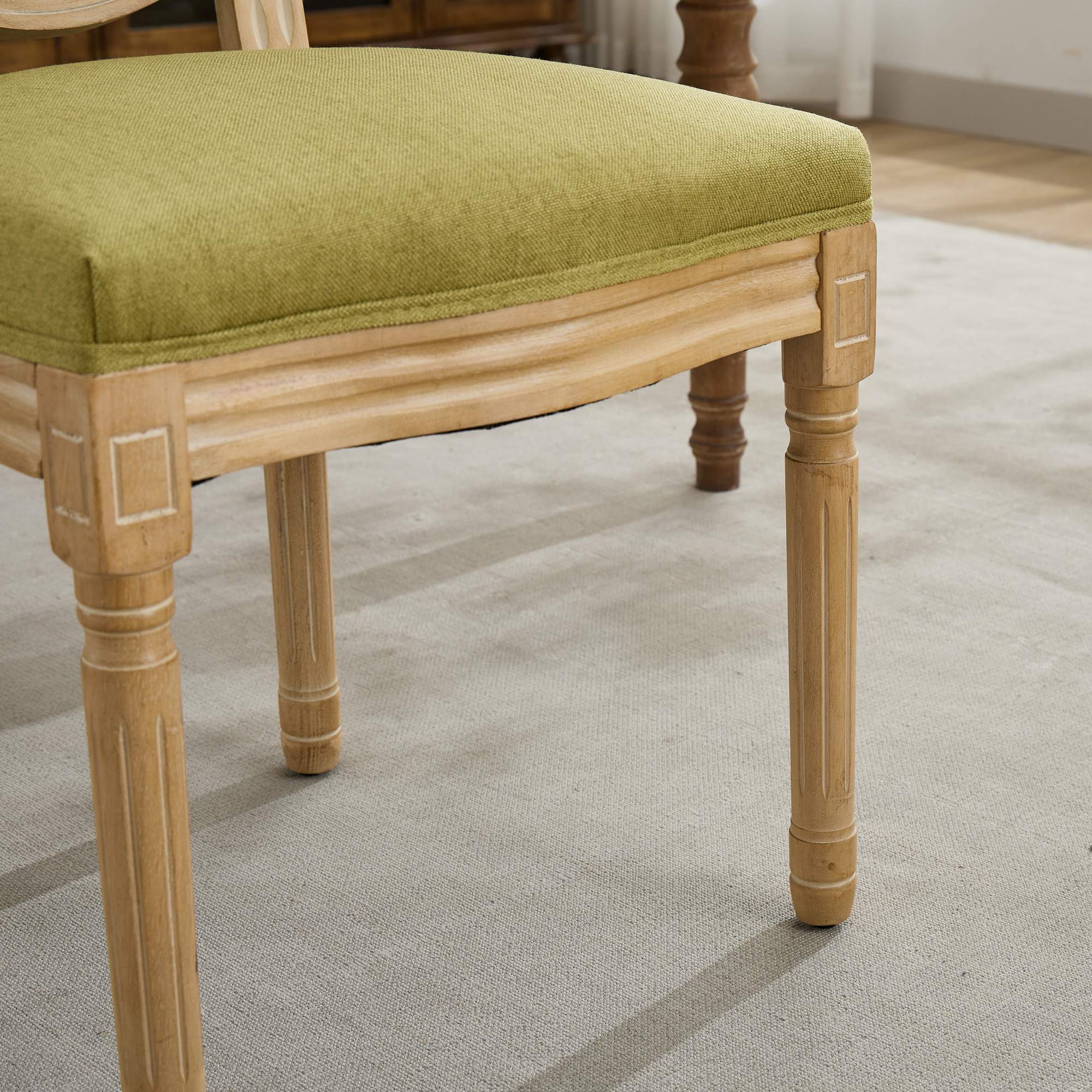 French Country Dining Chairs with Round Upholstered Backrest, Set of 2