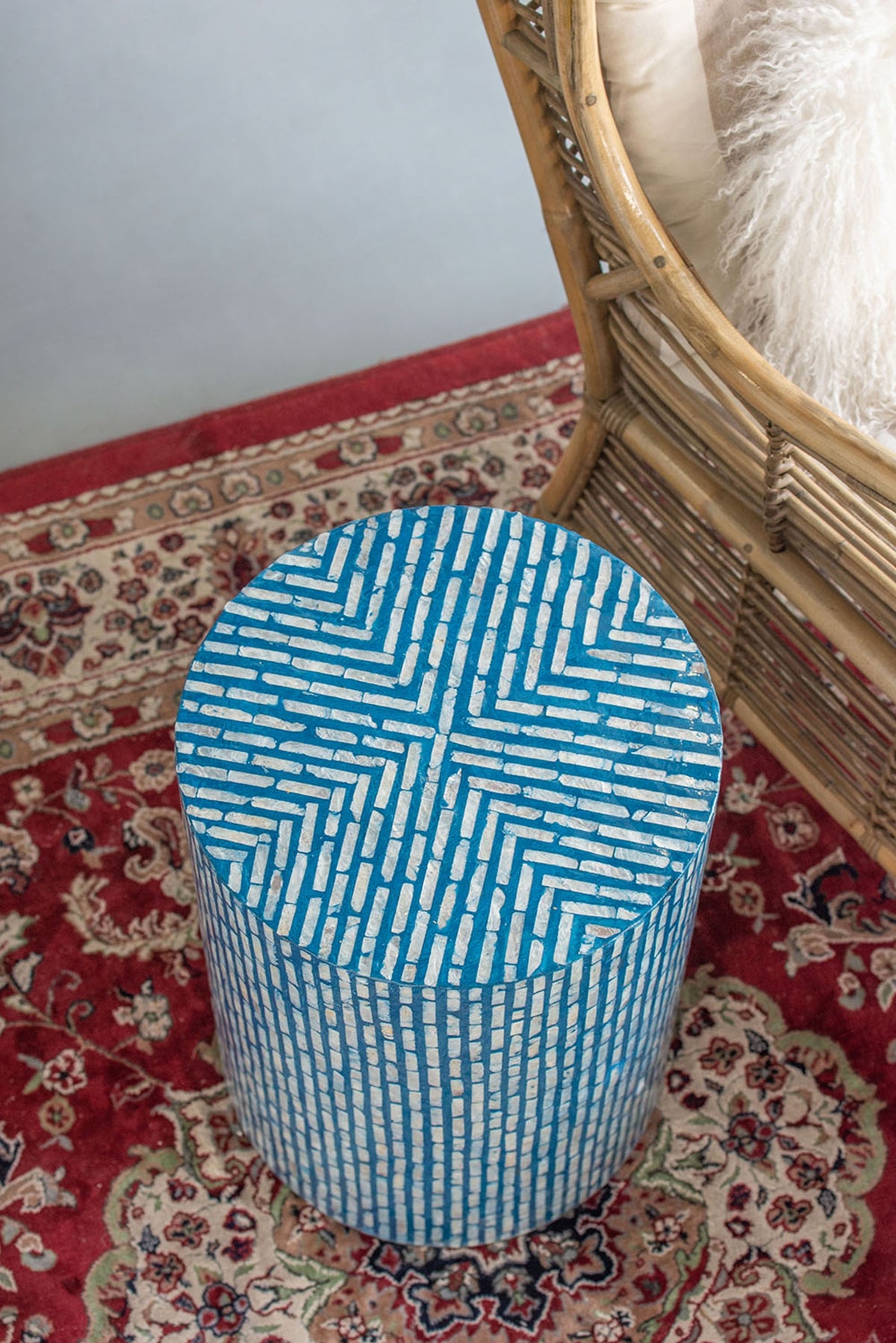 Blue Capiz Accent Stool/Table