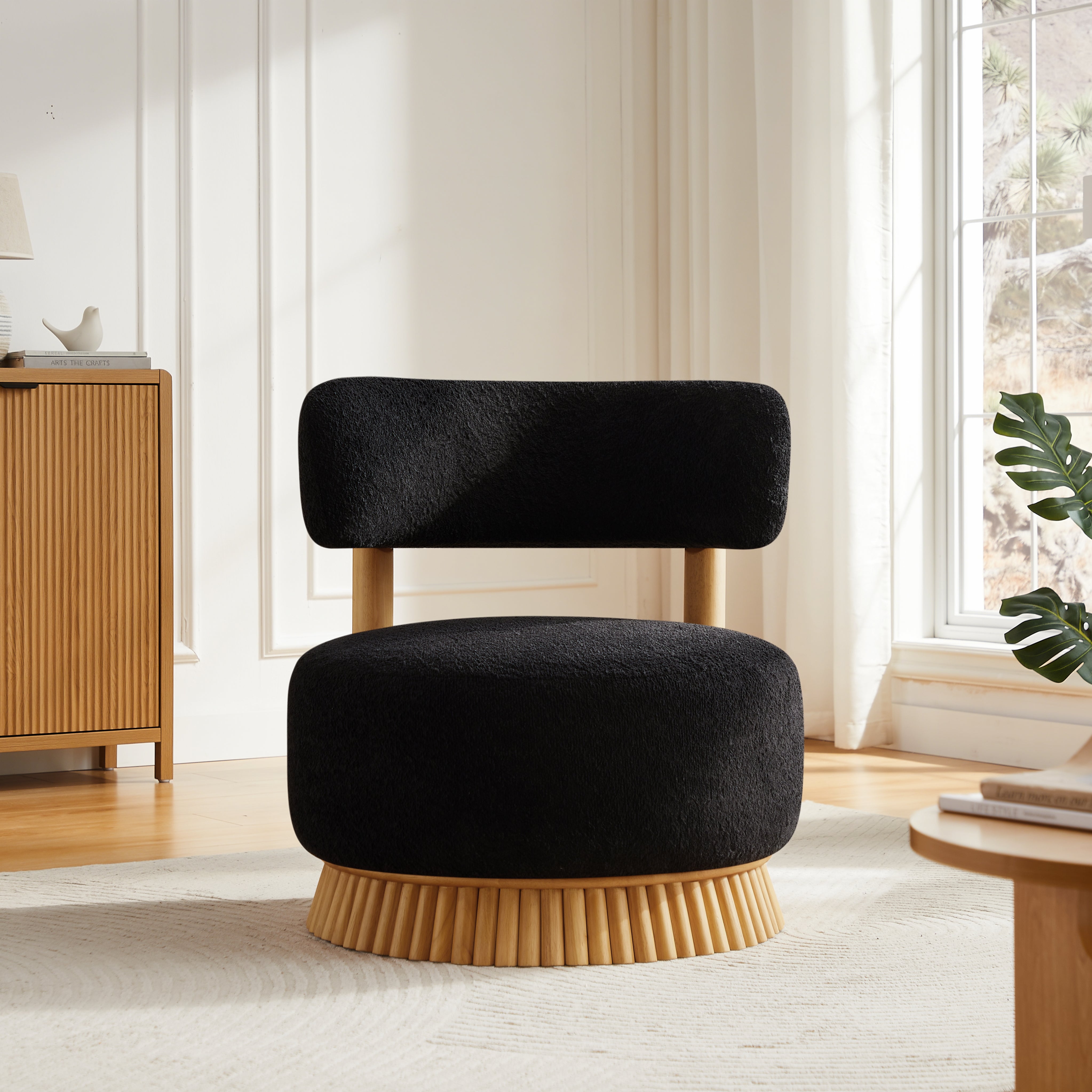 Modern Farmhouse Armless Accent Chair with Wooden Base