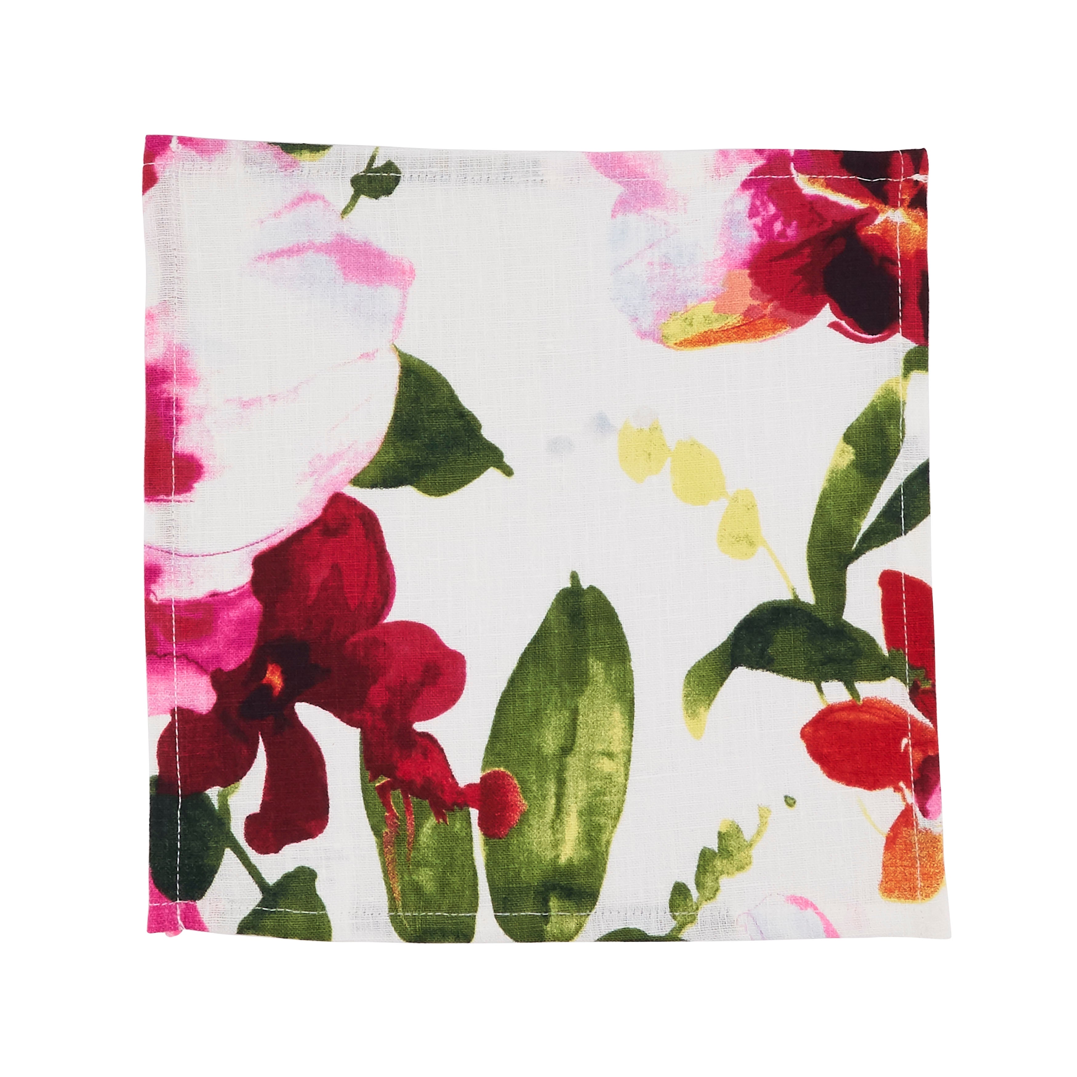 Watercolor Floral Design Linen Napkins, Set of 4