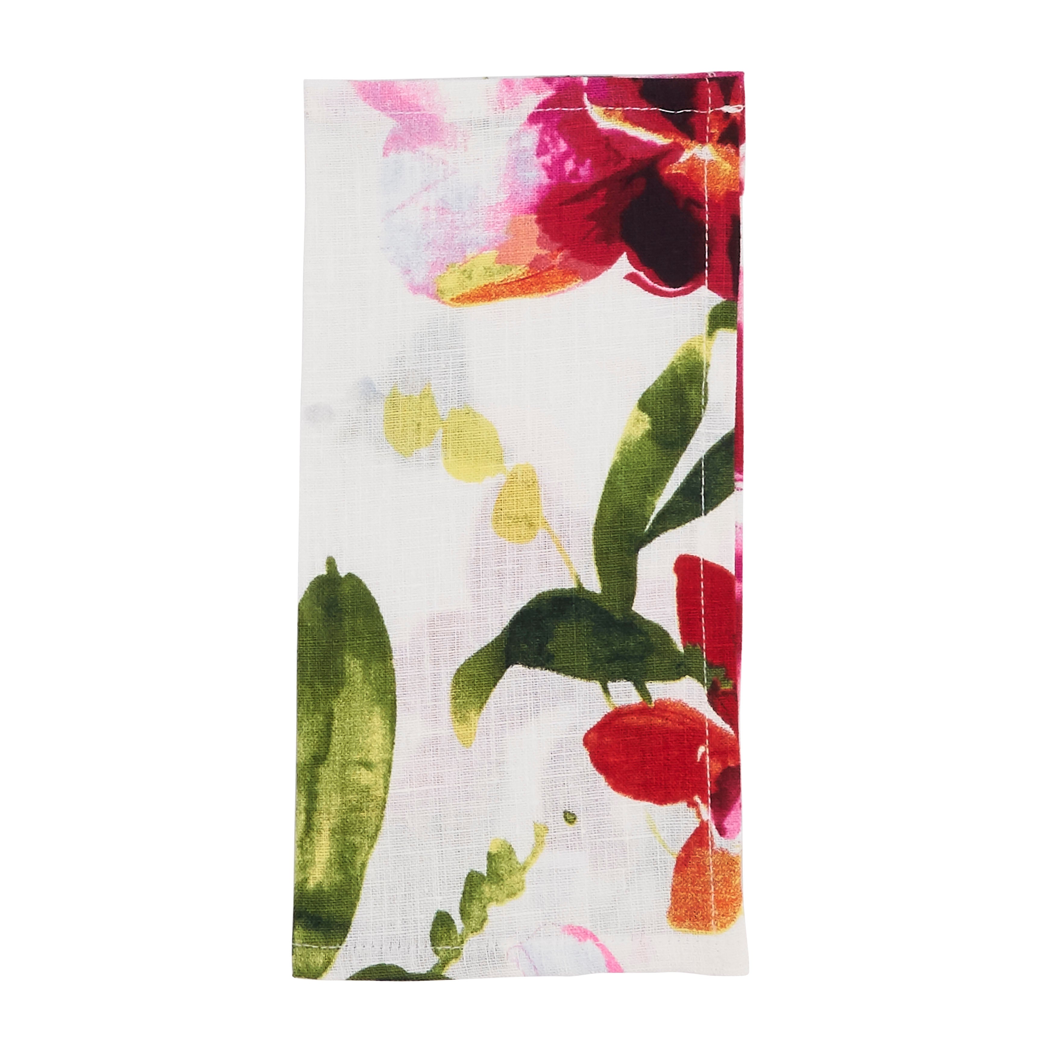 Watercolor Floral Design Linen Napkins, Set of 4