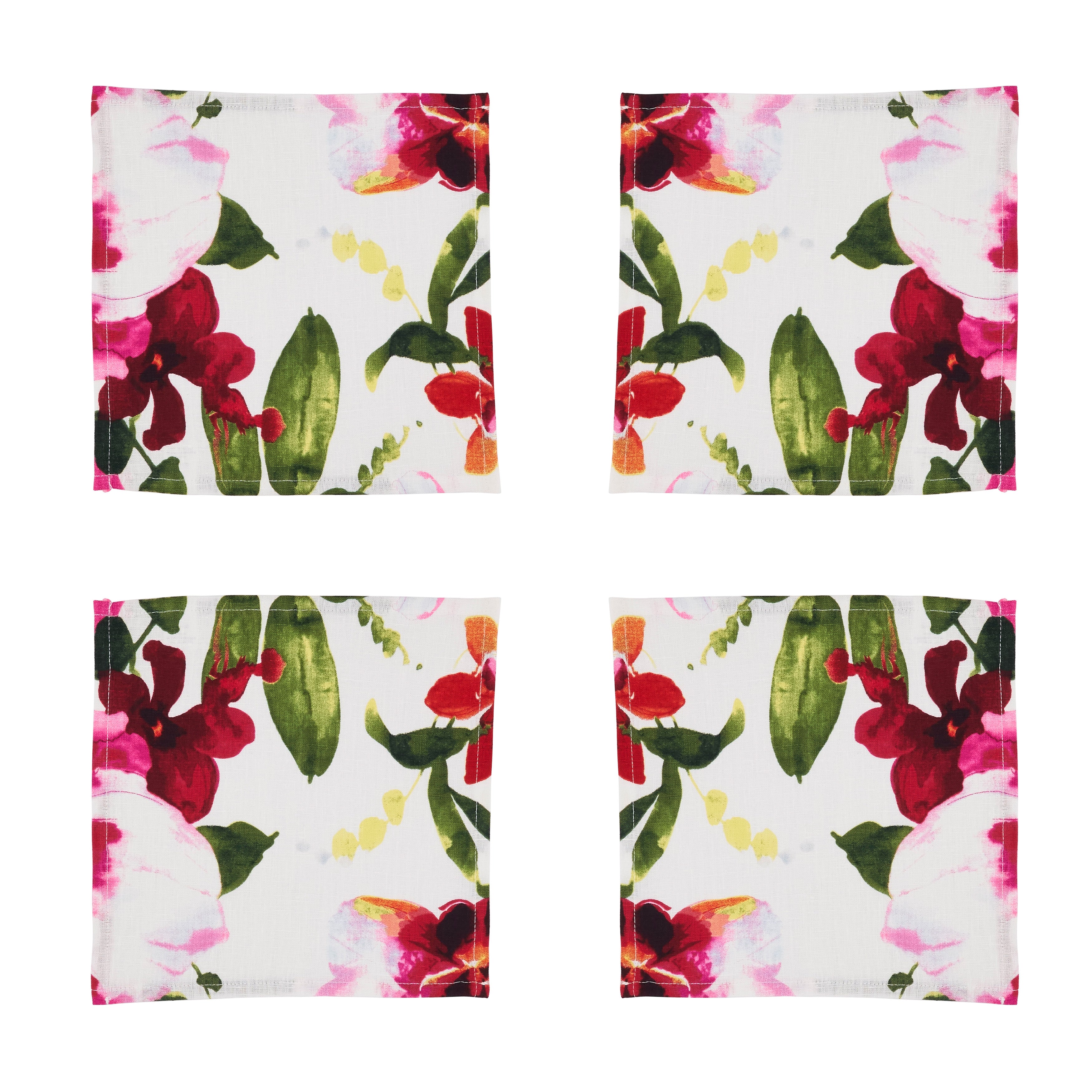 Watercolor Floral Design Linen Napkins, Set of 4
