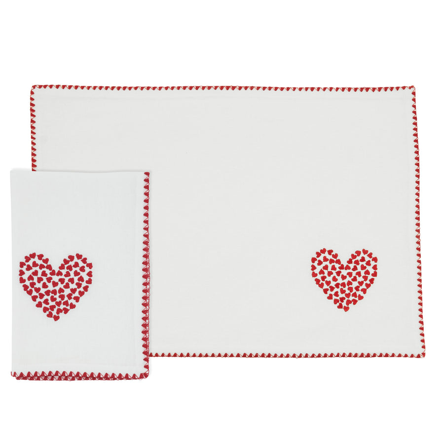 Embroidered Heart Scatter Placemats & Napkins, Set of 8