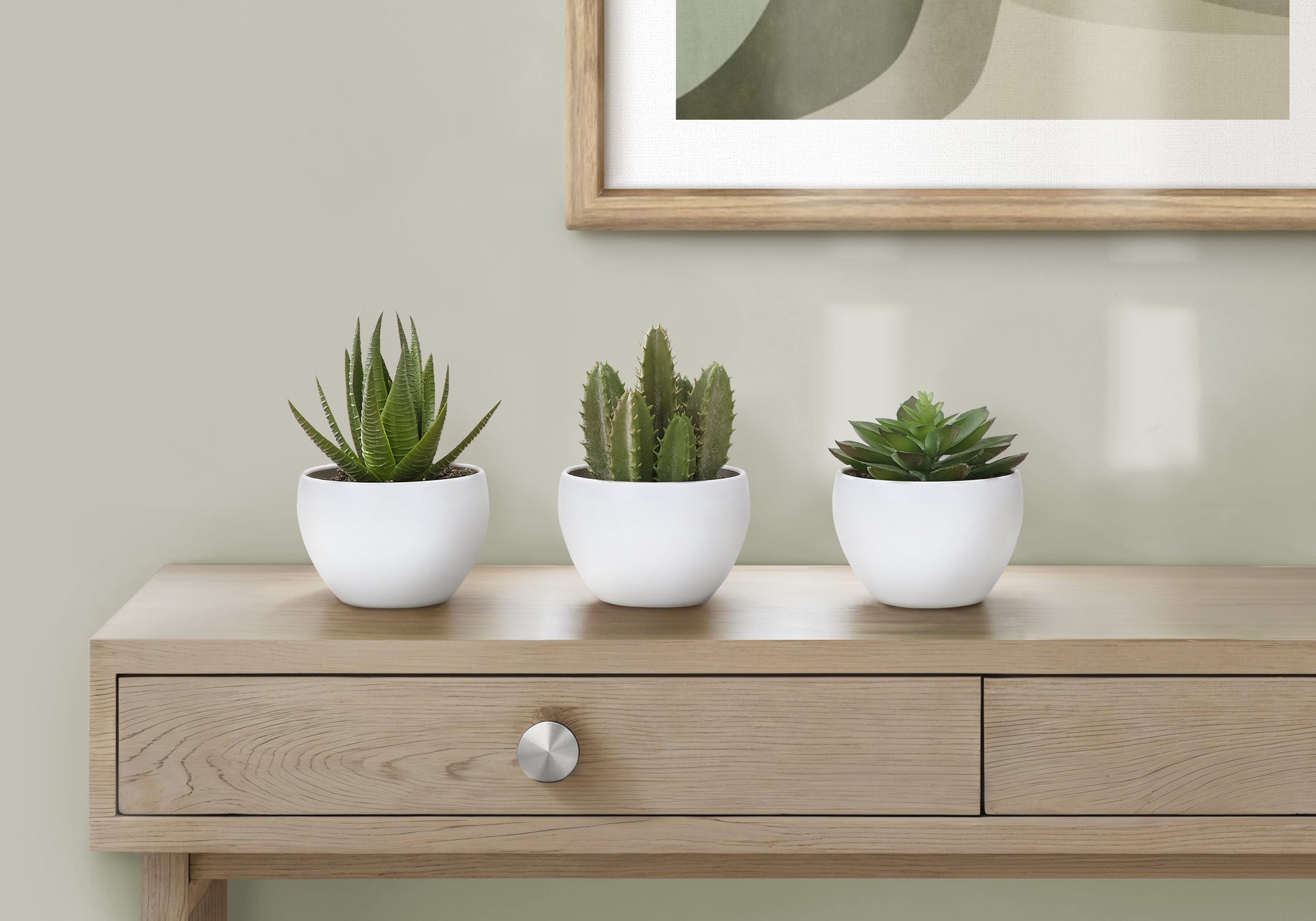 6" Faux Succulents with White Pot, Set Of 3