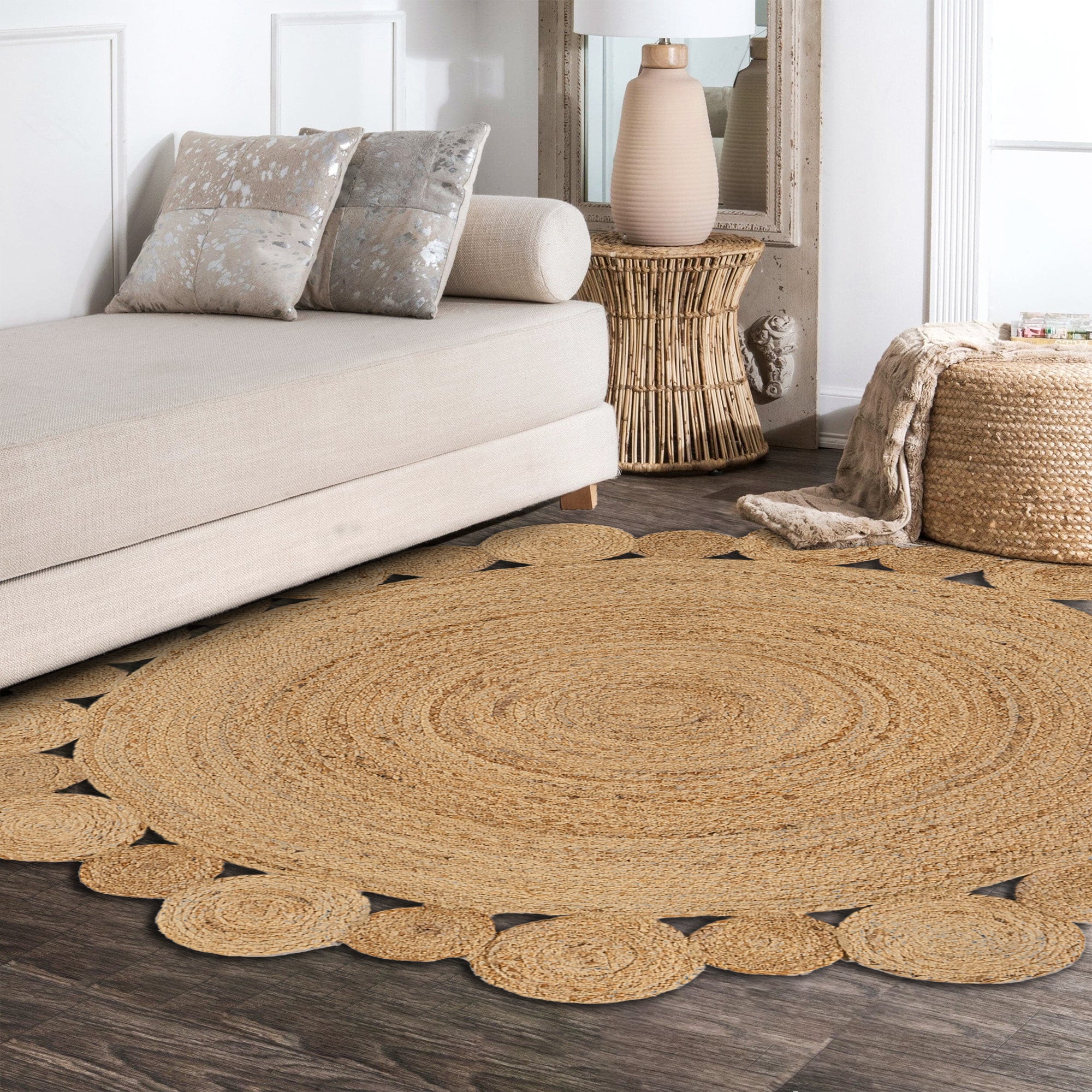 Eden Round Natural Jute hippie Circle Round Area Rug