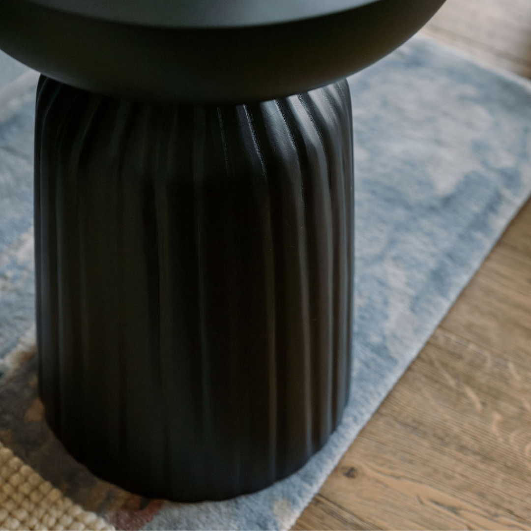 Handcrafted Wooden Accent Table in Black, 18 in