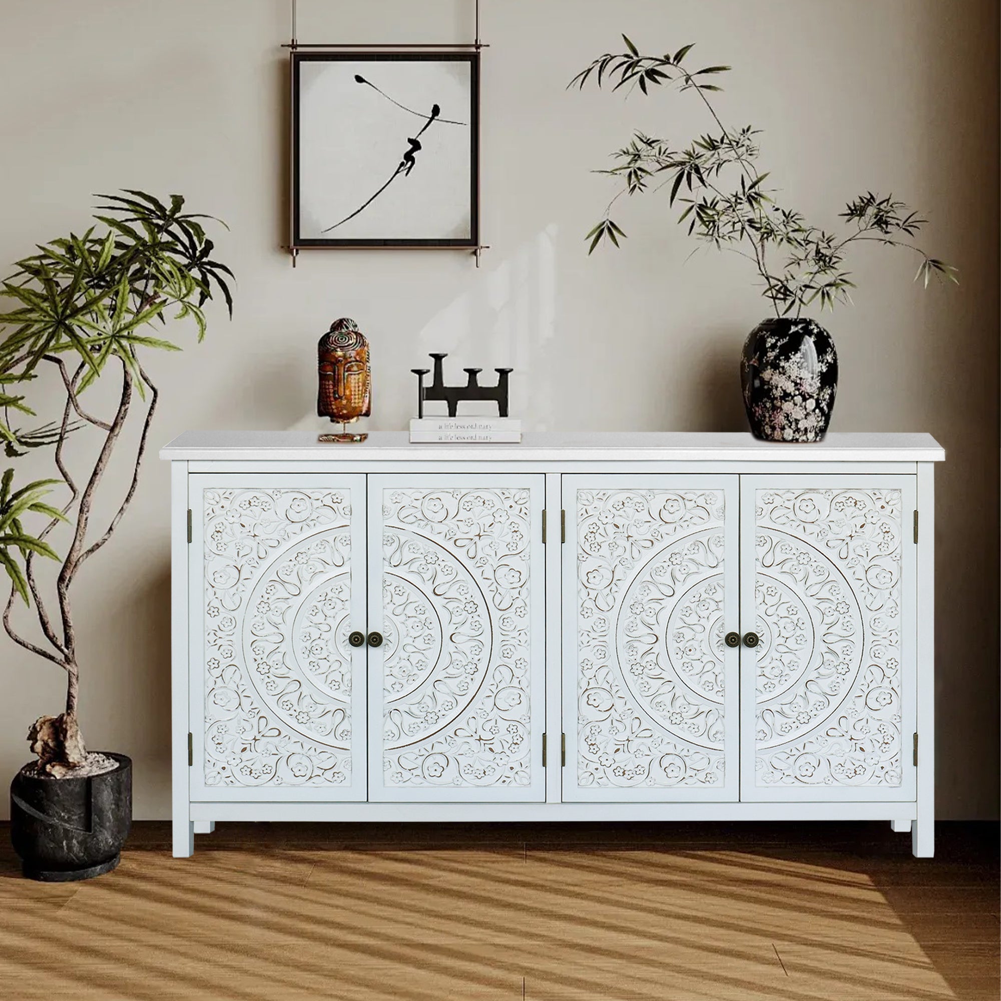 Rali 60" White Accent Cabinet with 4 Doors