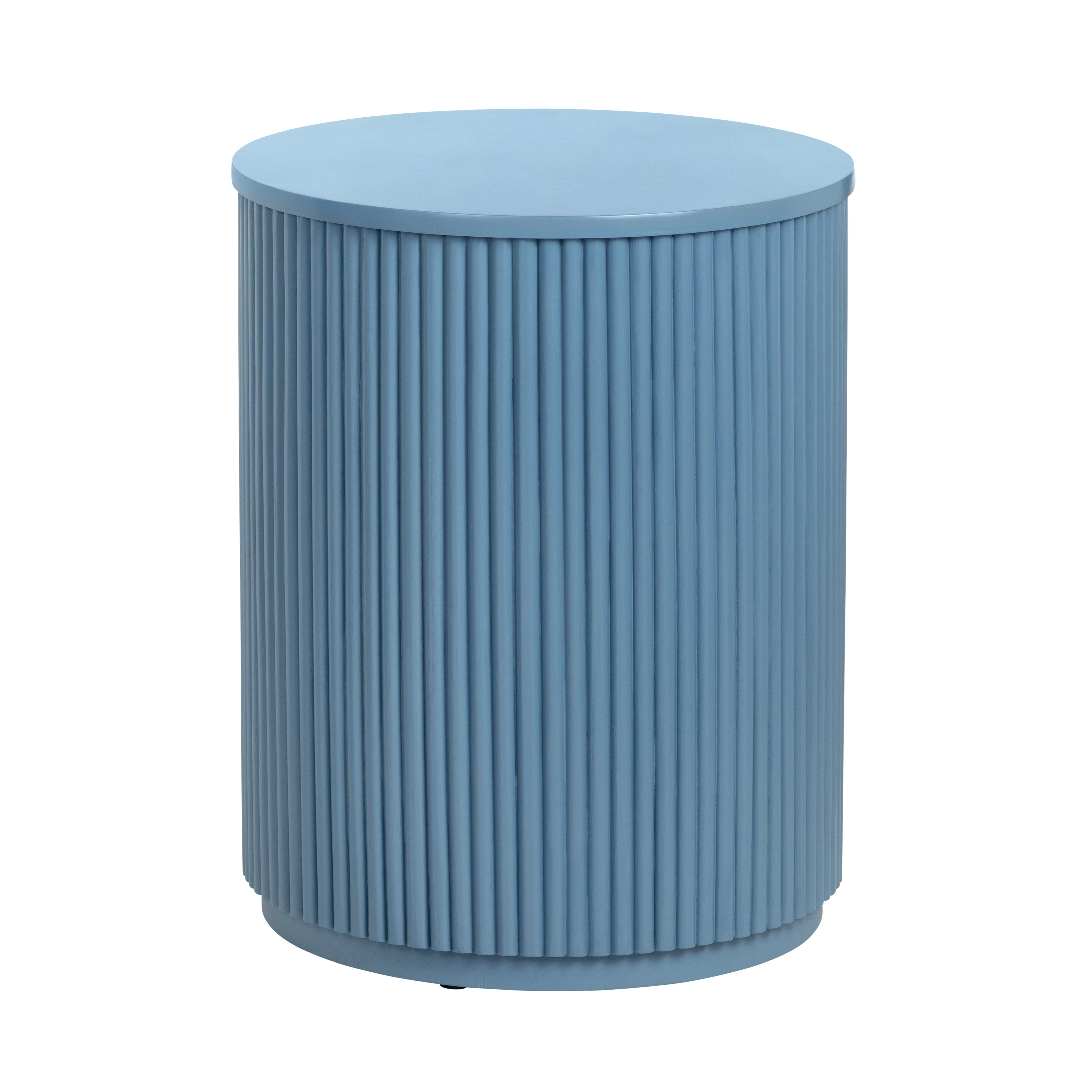 Round Blue Solid Wood Accent End Table