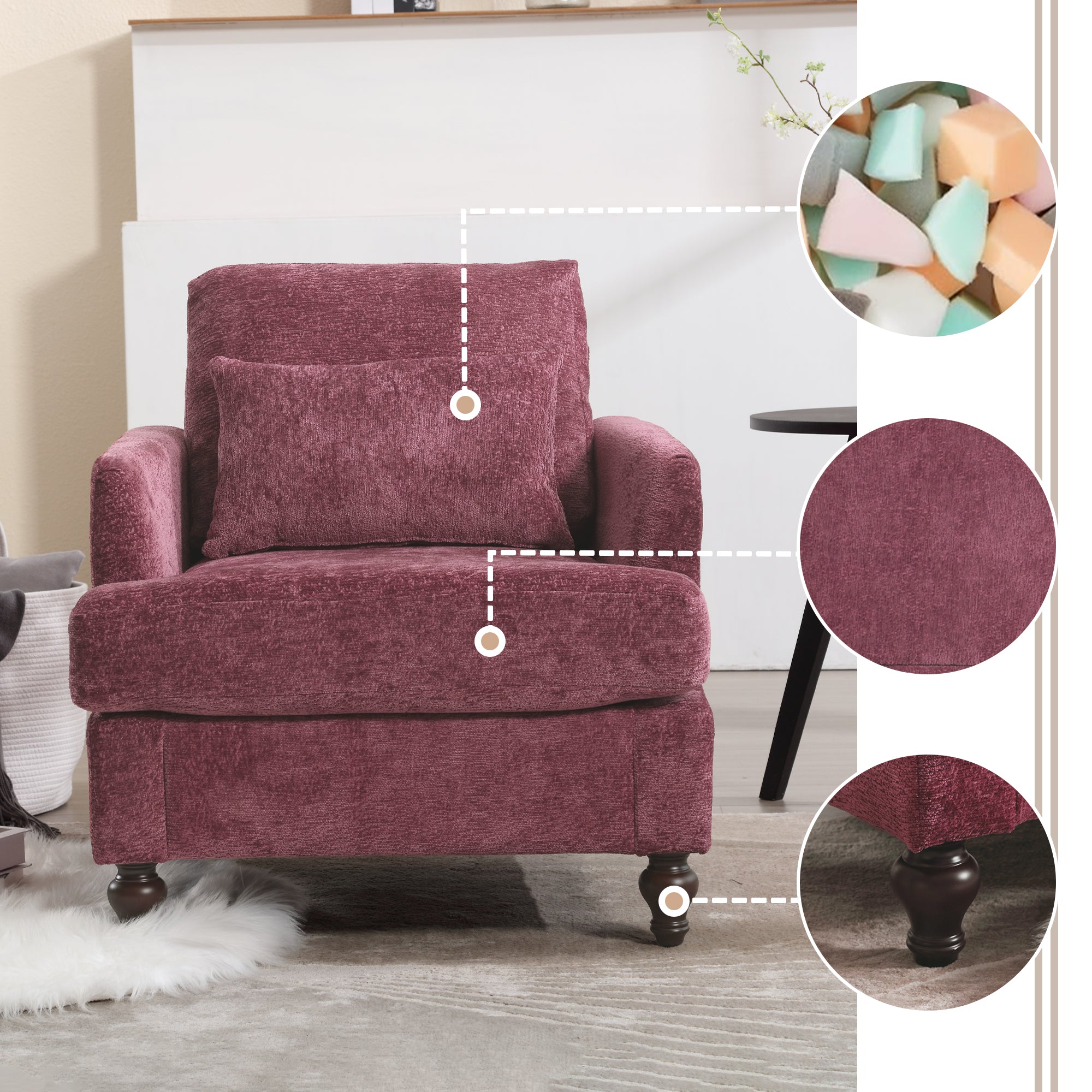 Chenille Tufted Upholstered Club Accent Chair