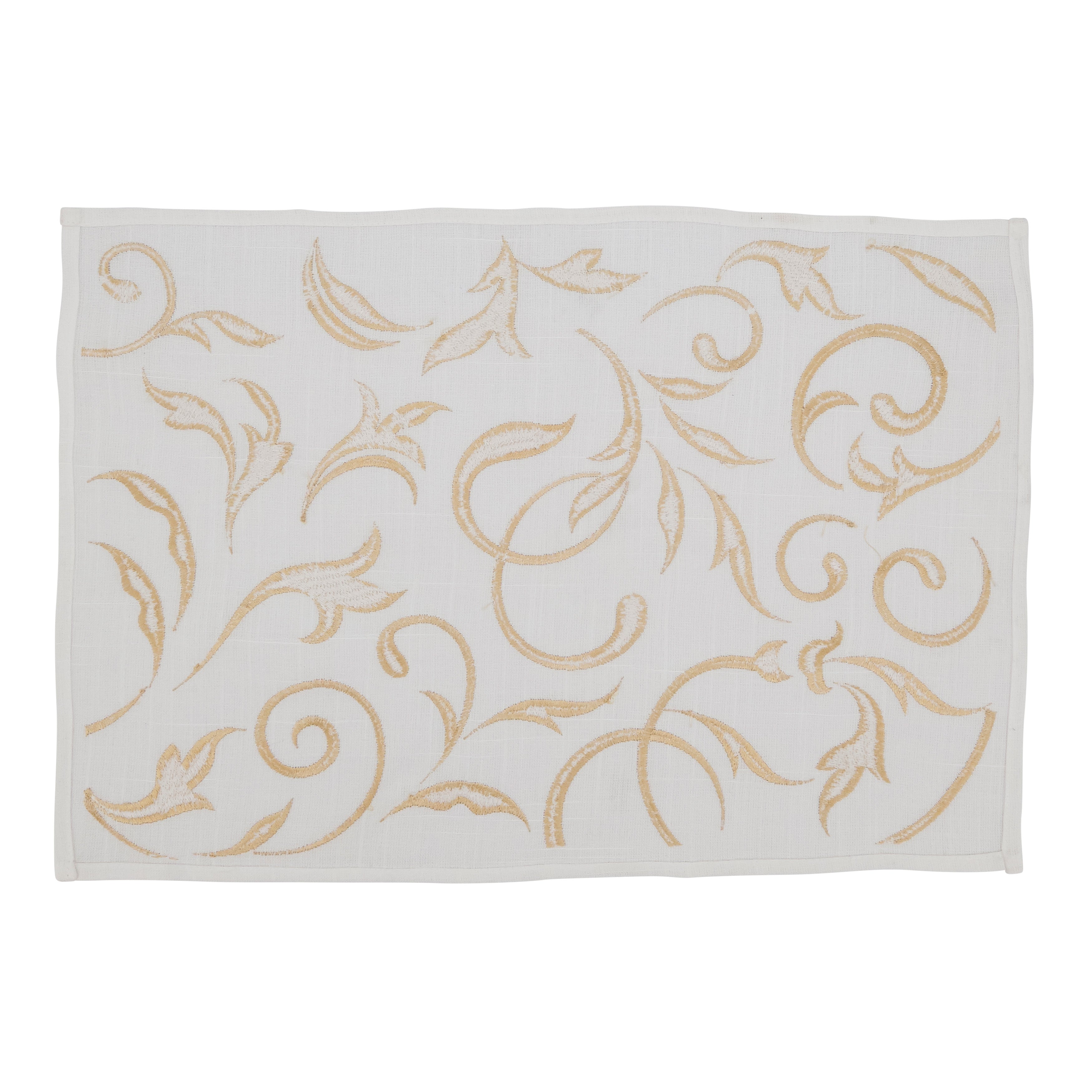 Botanical Embroidered Leaves Placemat, Set of 4
