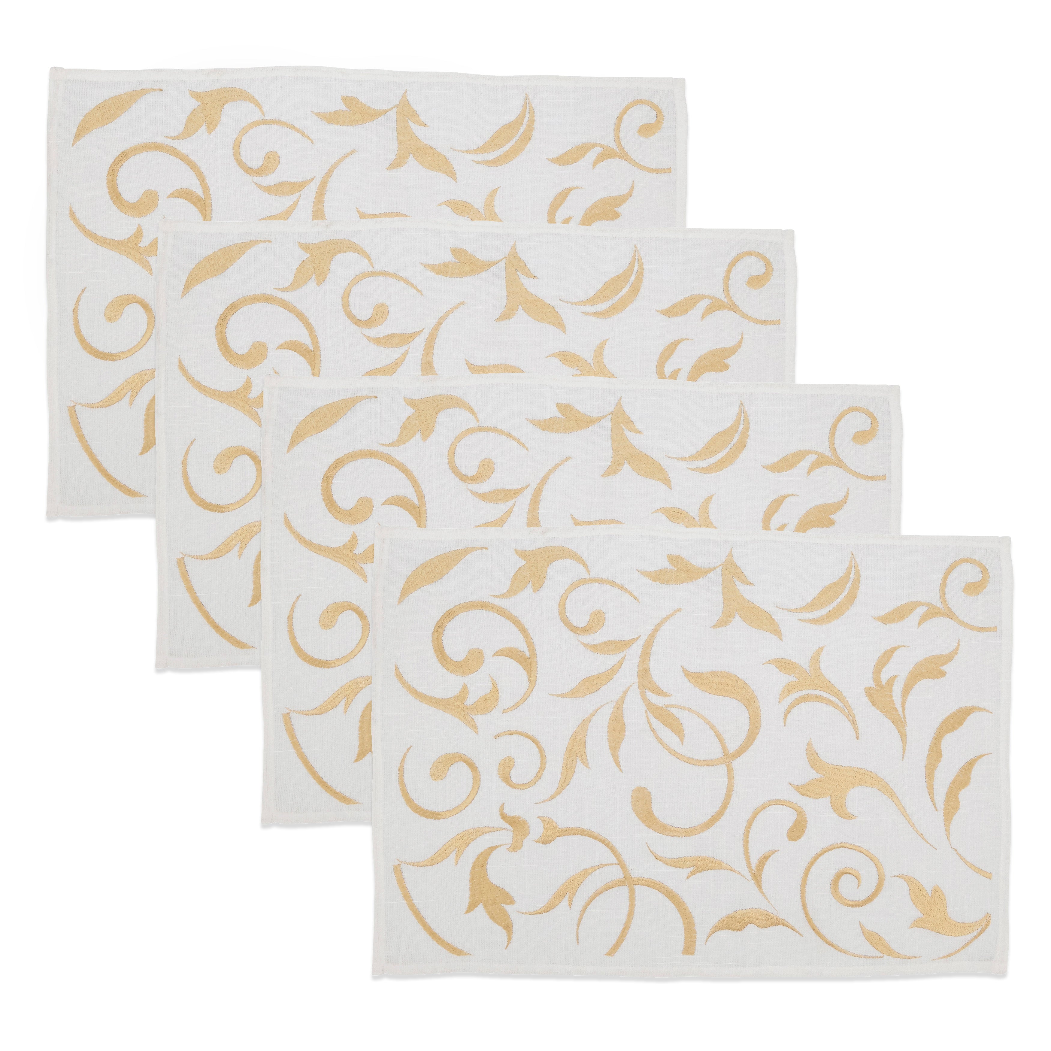 Botanical Embroidered Leaves Placemat, Set of 4