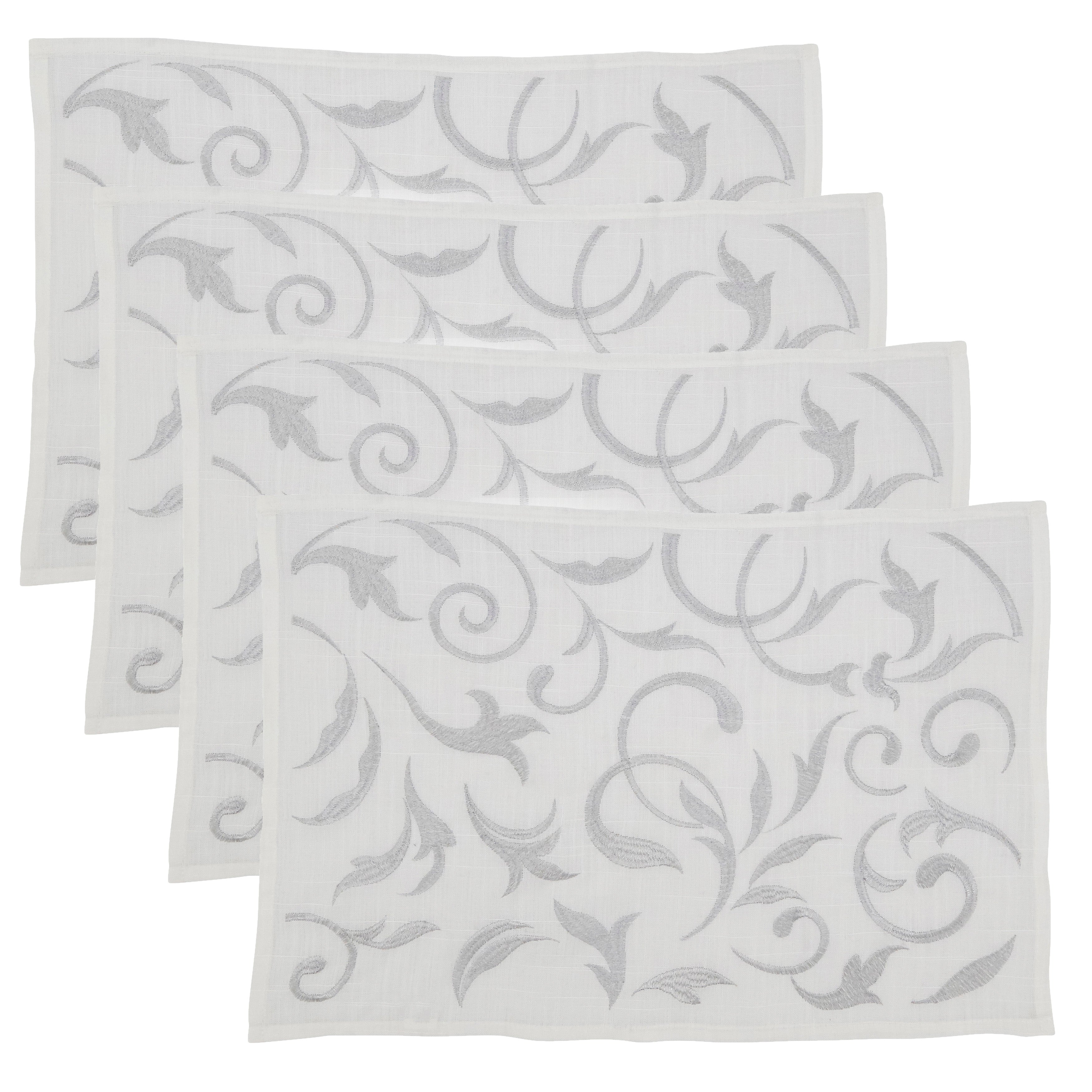 Botanical Embroidered Leaves Placemat, Set of 4