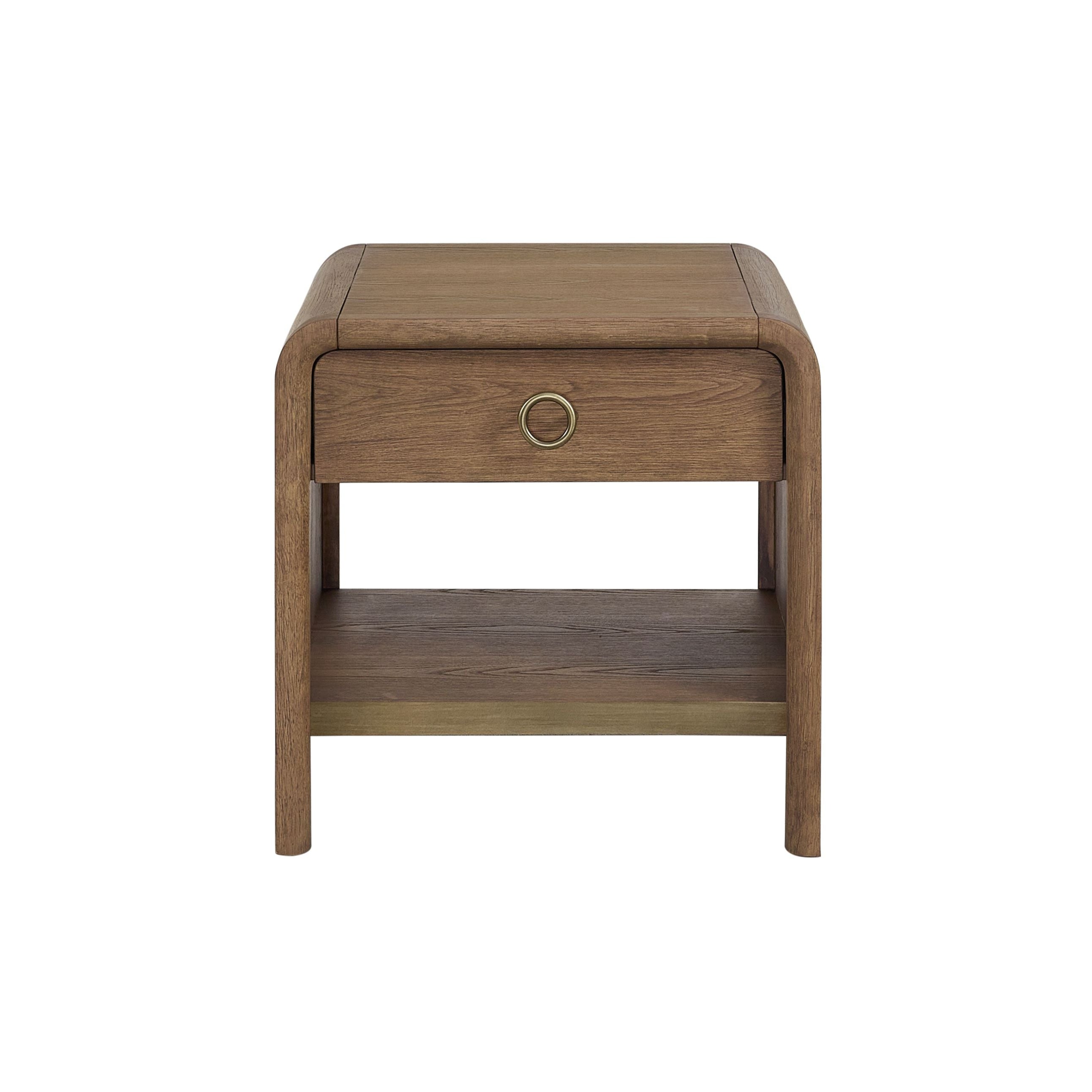 Waterfall End Table with Drawer and Storage Shelf