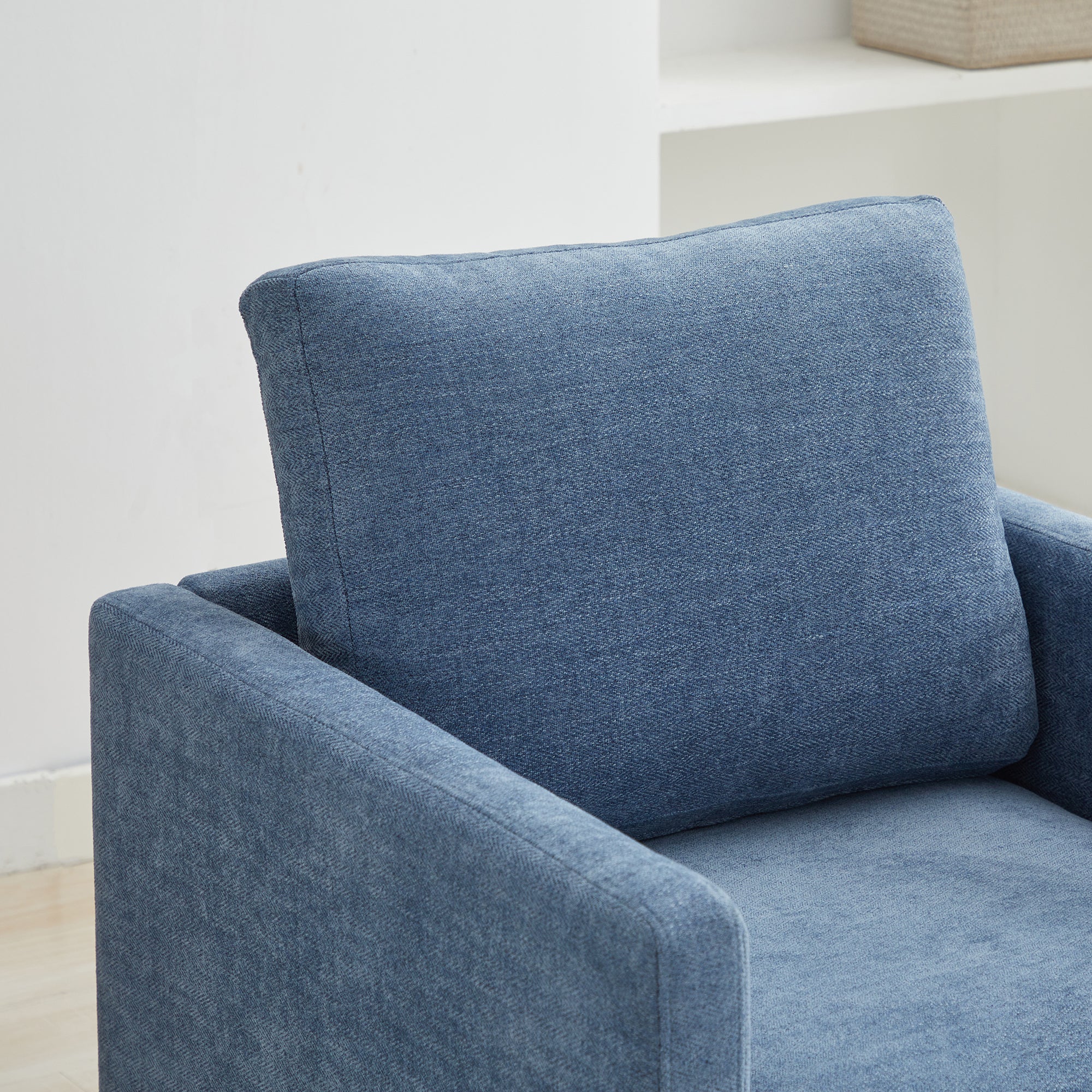 Upholstered Swivel Chair with Square Arms and Metal Base