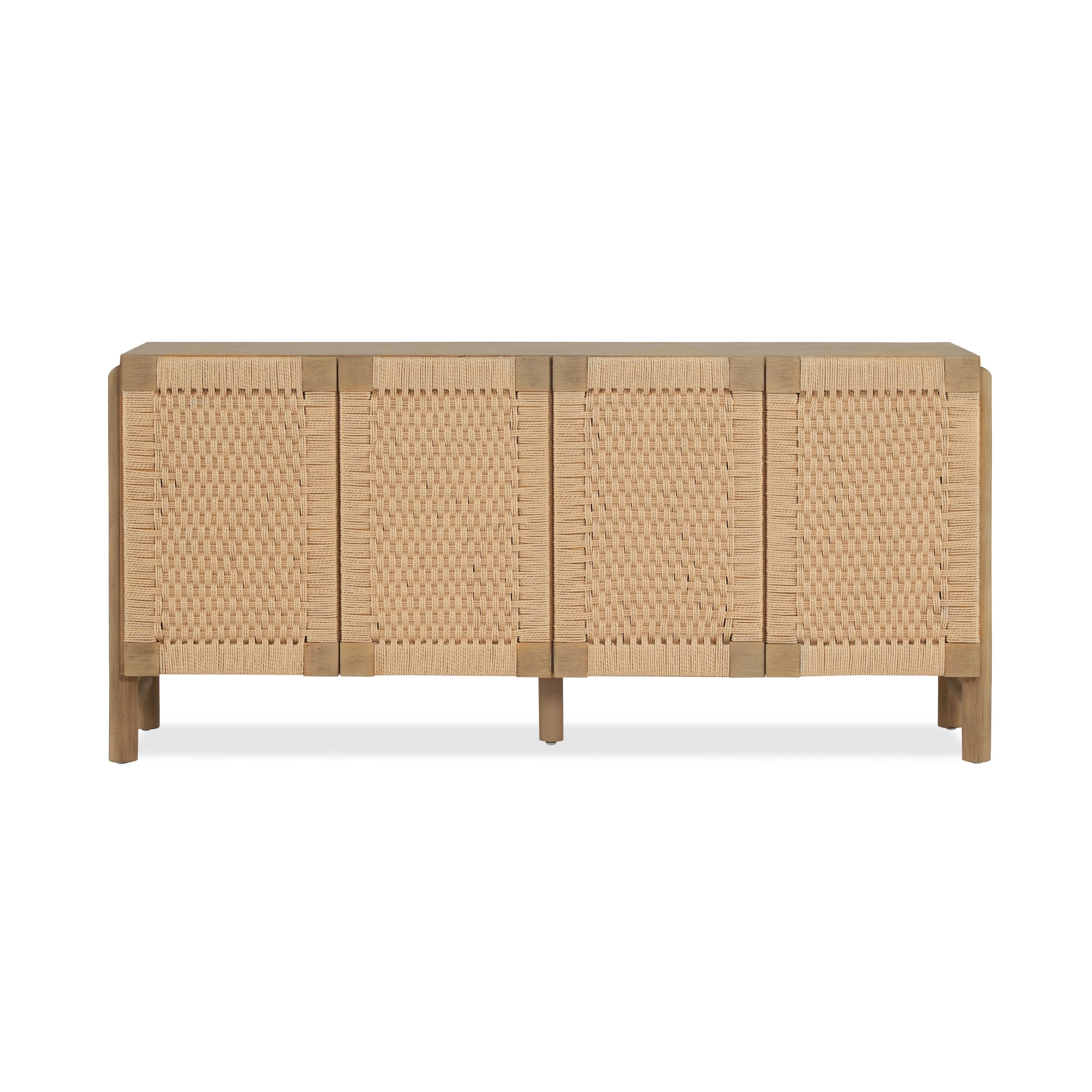 Natural Farmhouse Cabinet with Handwoven Paper Rope Doors, Solid Wood Legs and Natural Finish, for Hallway, Entryway or Living Room