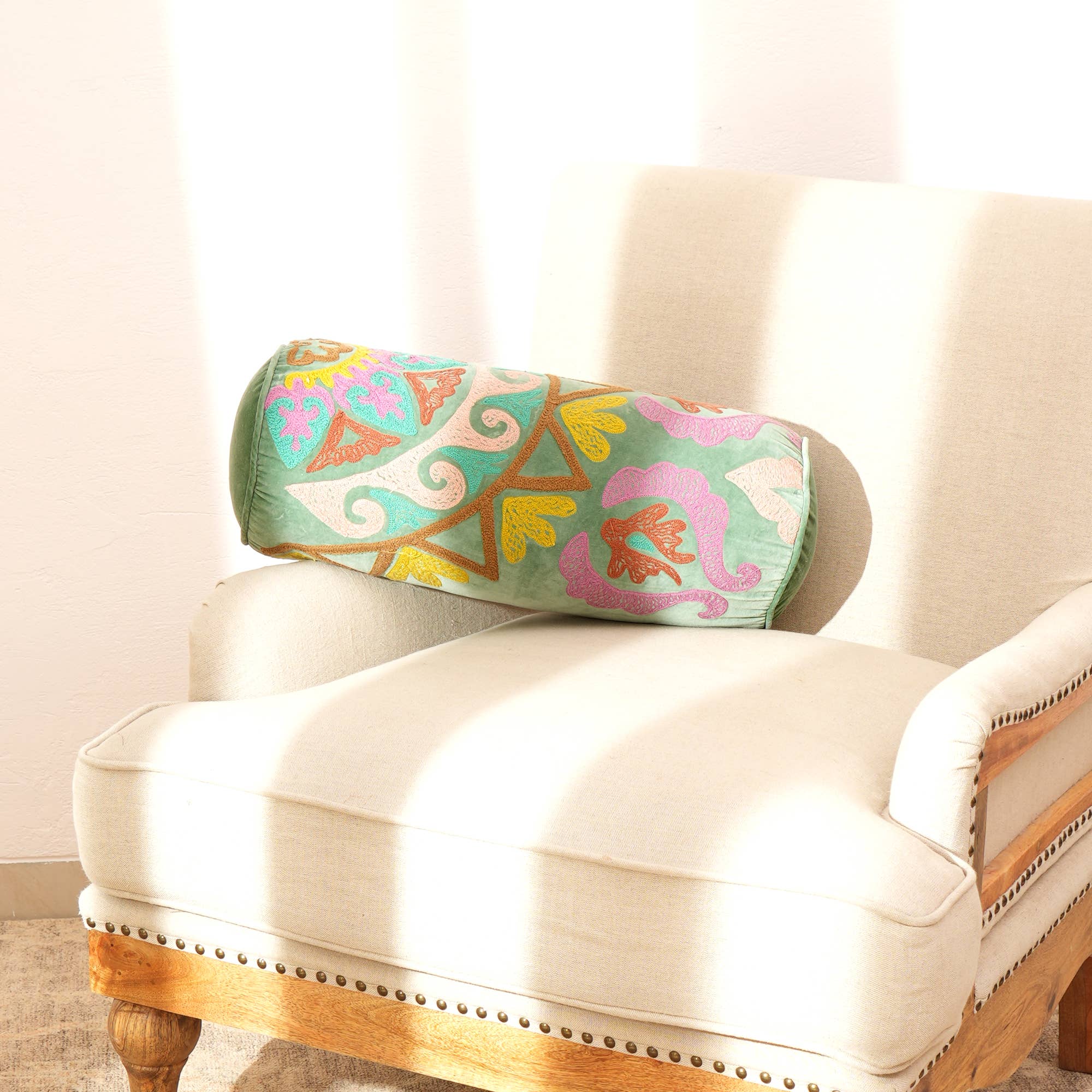100% Cotton Printed Bolster Throw Pillow