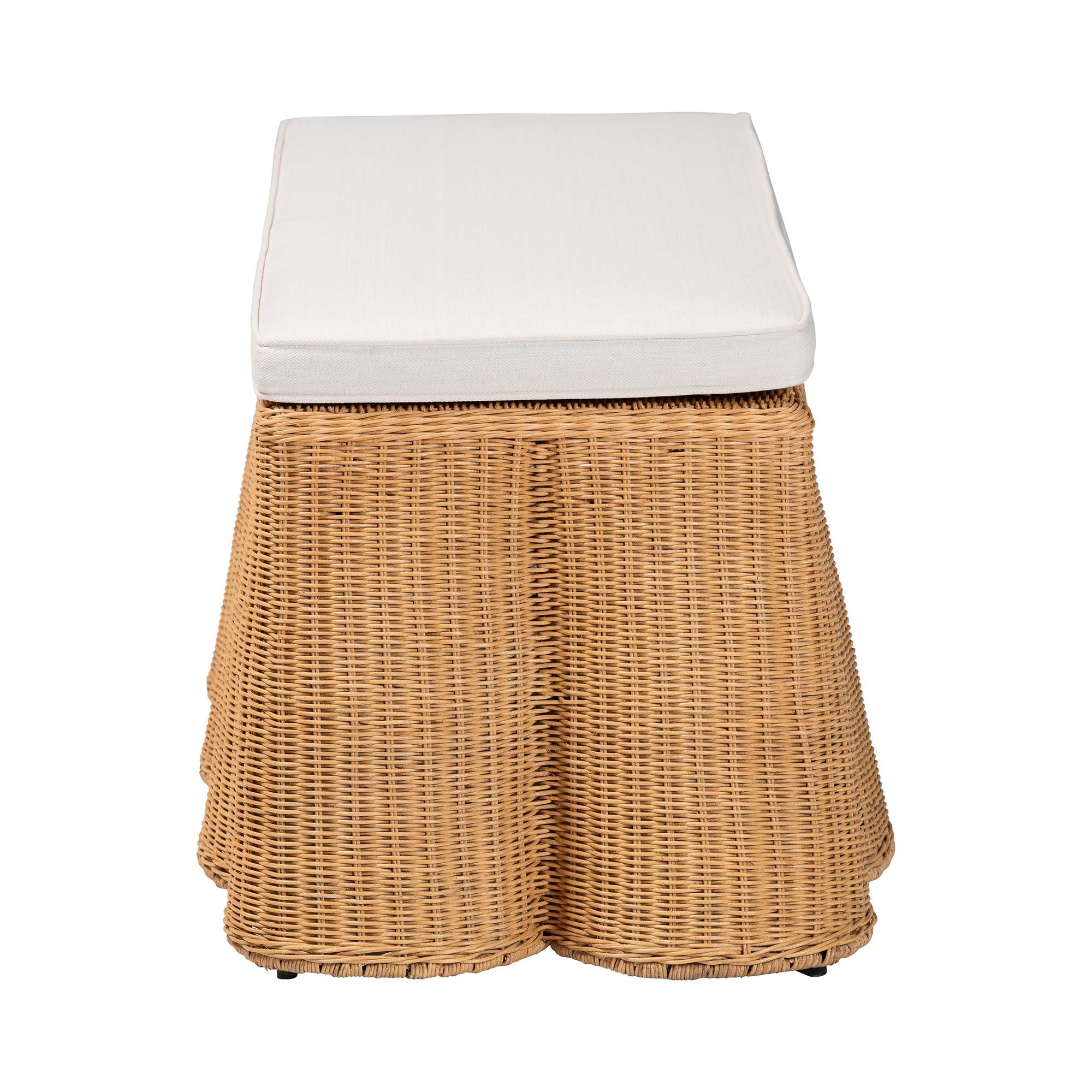 Palm Scallop Natural Rattan Ottoman with Cushion