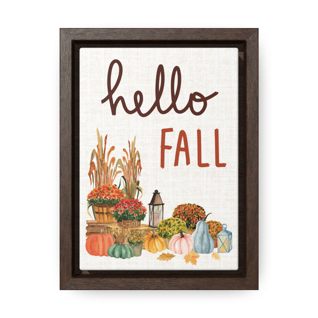 Hello Fall Harvest Mums Framed Canvas Art