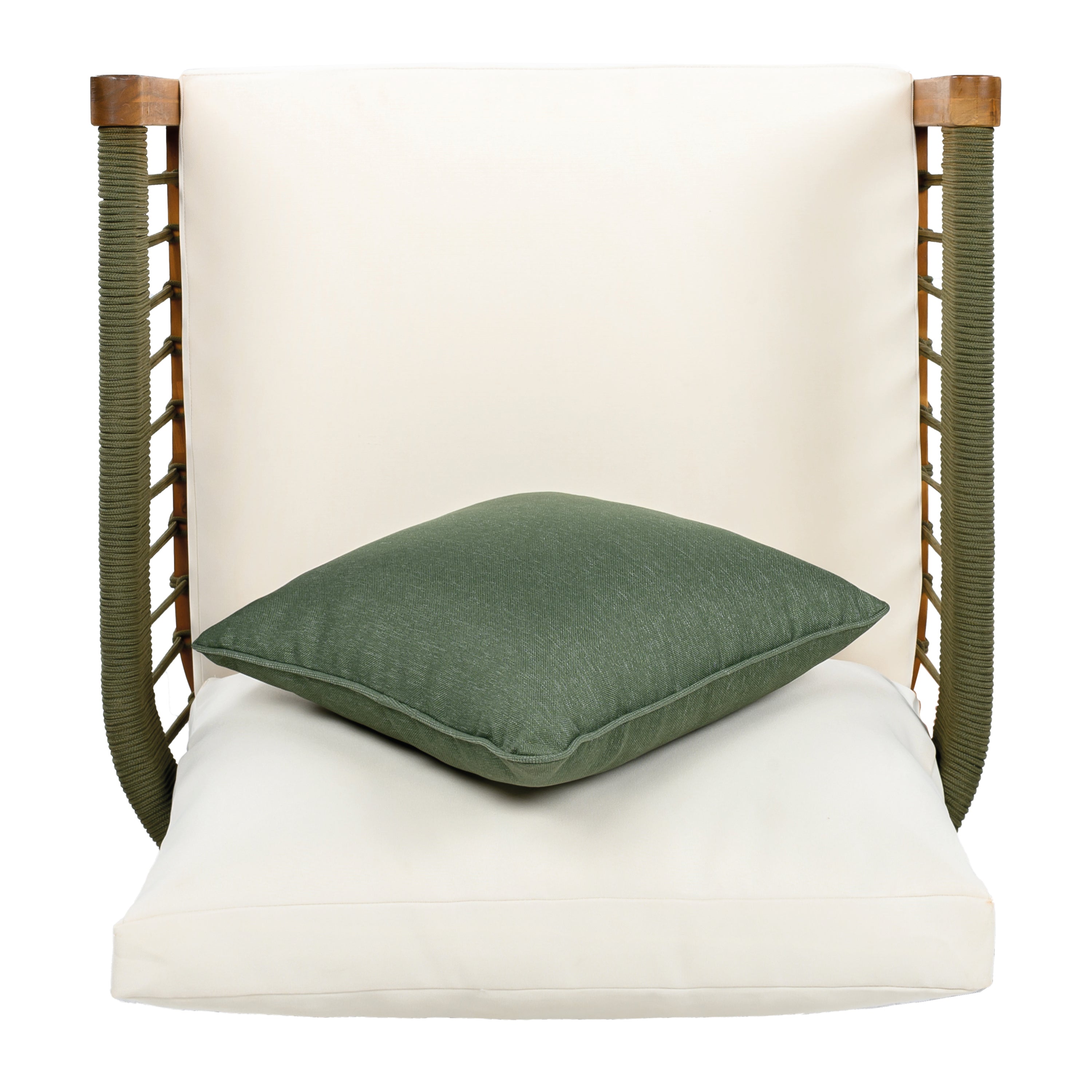 Azari Outdoor Acacia Wood Club Chair with Handwoven Rope Accents & Curved Backrest