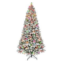 6.5 ft Pre-lit Flocked Virginia Pine Tree with Multi-Color Lights & Metal Stand