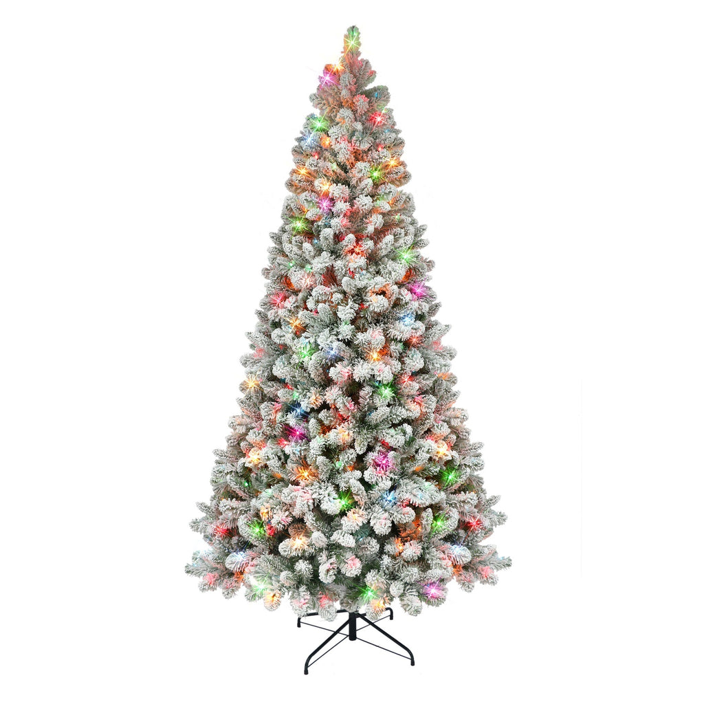 6.5 ft Pre-lit Flocked Virginia Pine Tree with Multi-Color Lights & Metal Stand