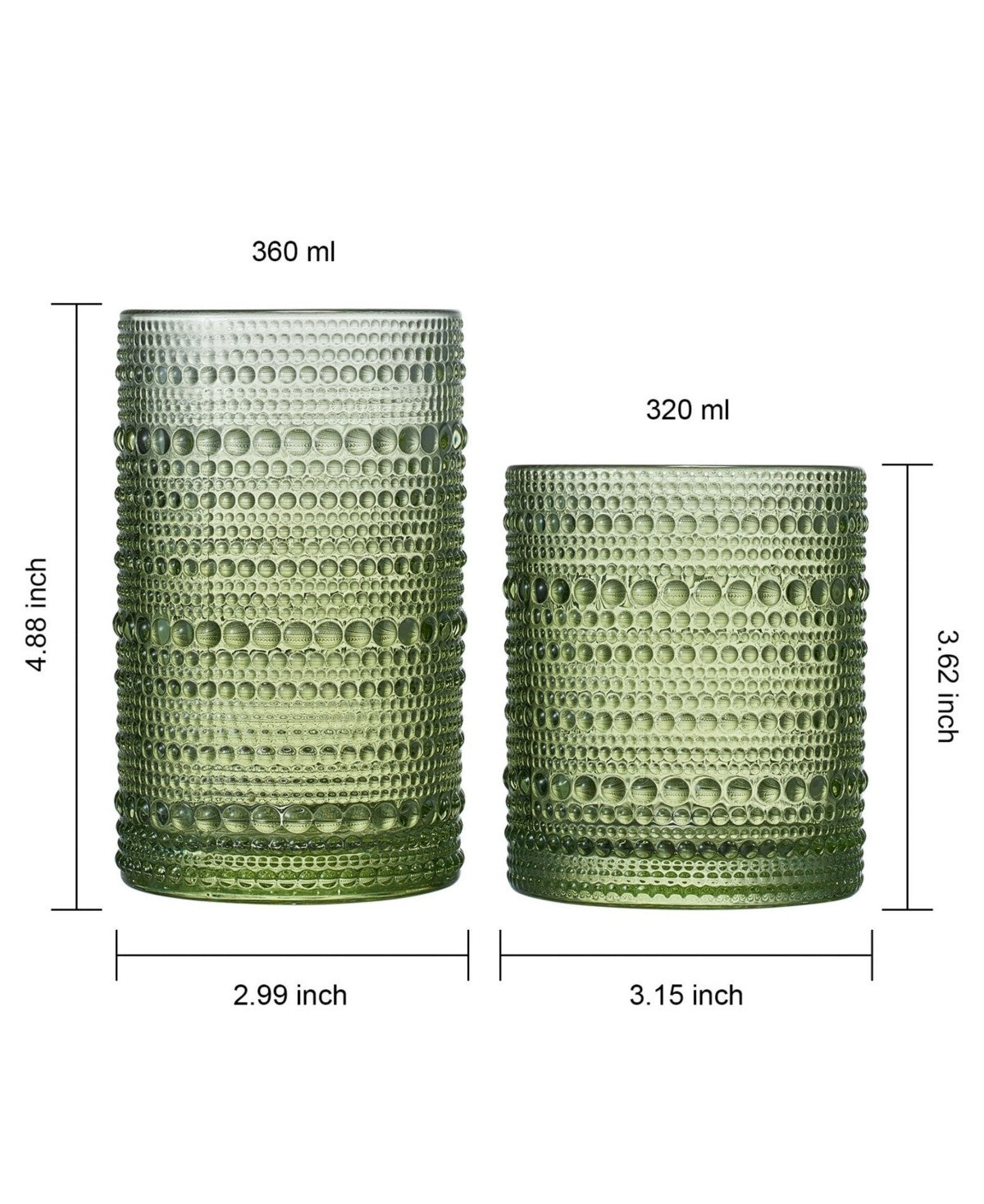 Green Hobnail Acrylic Reusable Glasses Set of 6