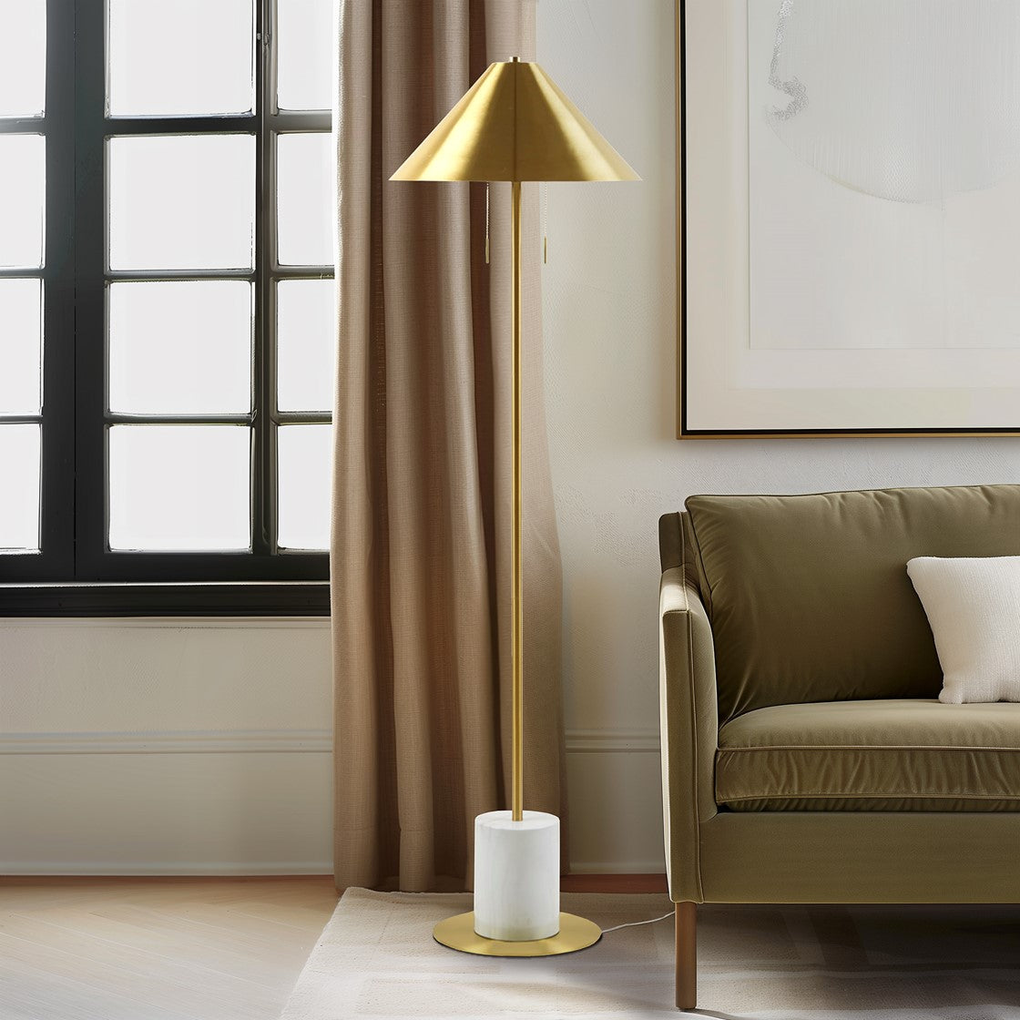 Floor lamp with Faux Marble Base and Pull Chain Switch