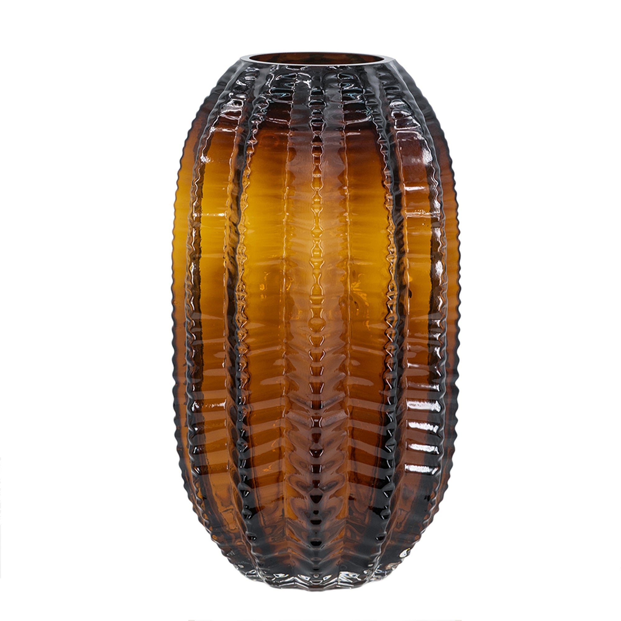 Textured Cylindrical Glass Vase with Amber Finish