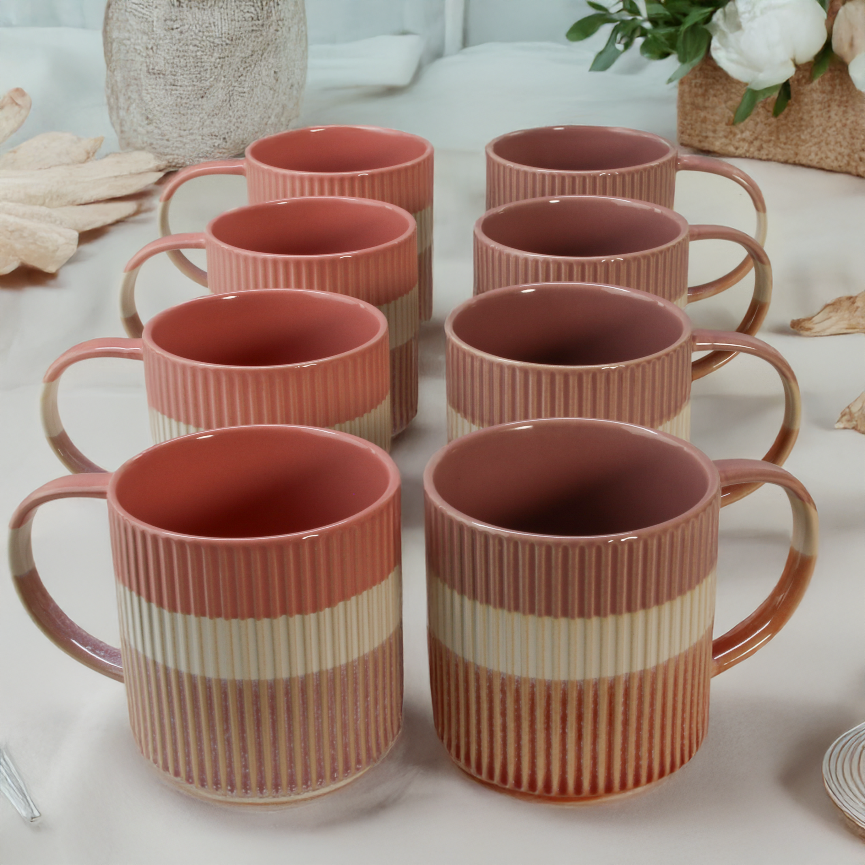 Tri-Color Mugs, Set of 8