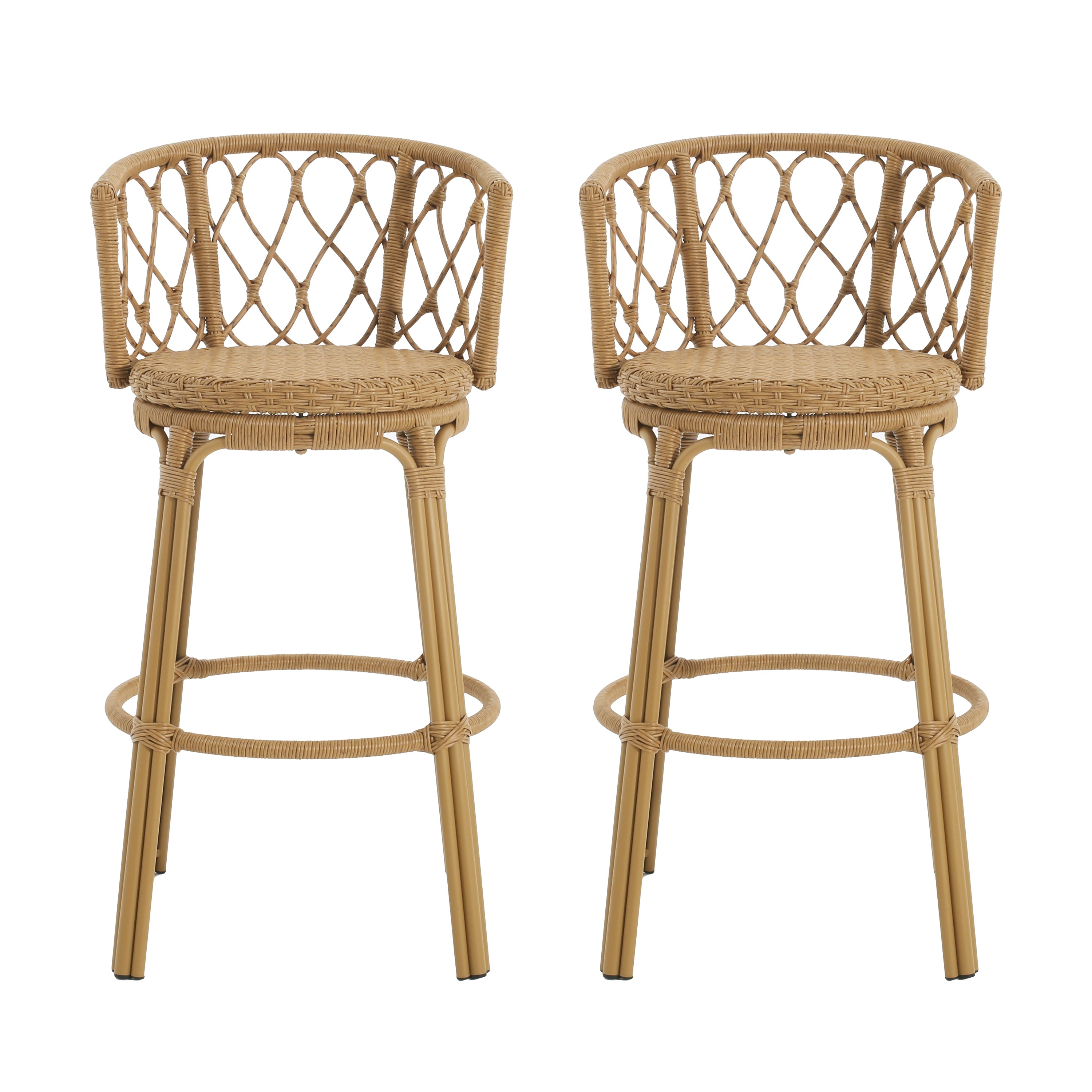 Bohemia Outdoor Brown Wicker Bar Stools, Set of 2
