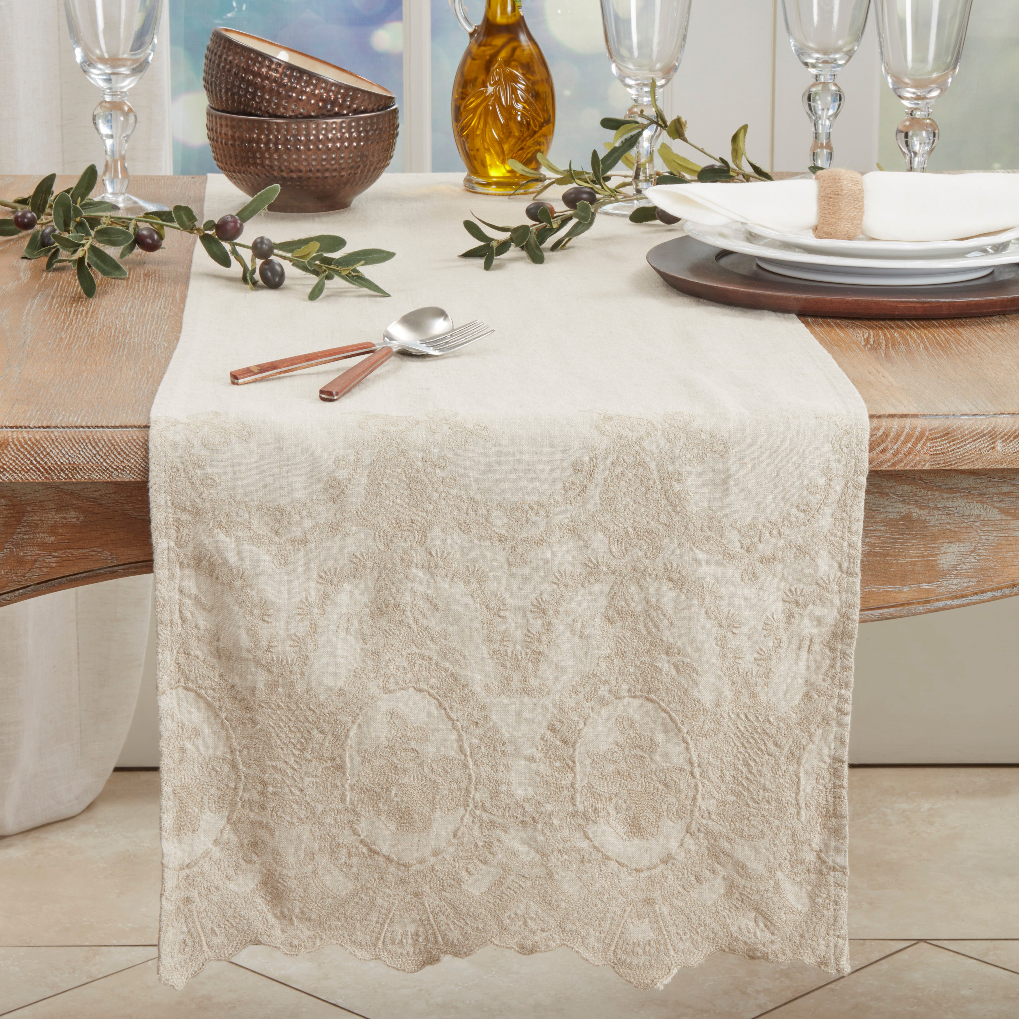 Stonewashed Embroidered Table Runner